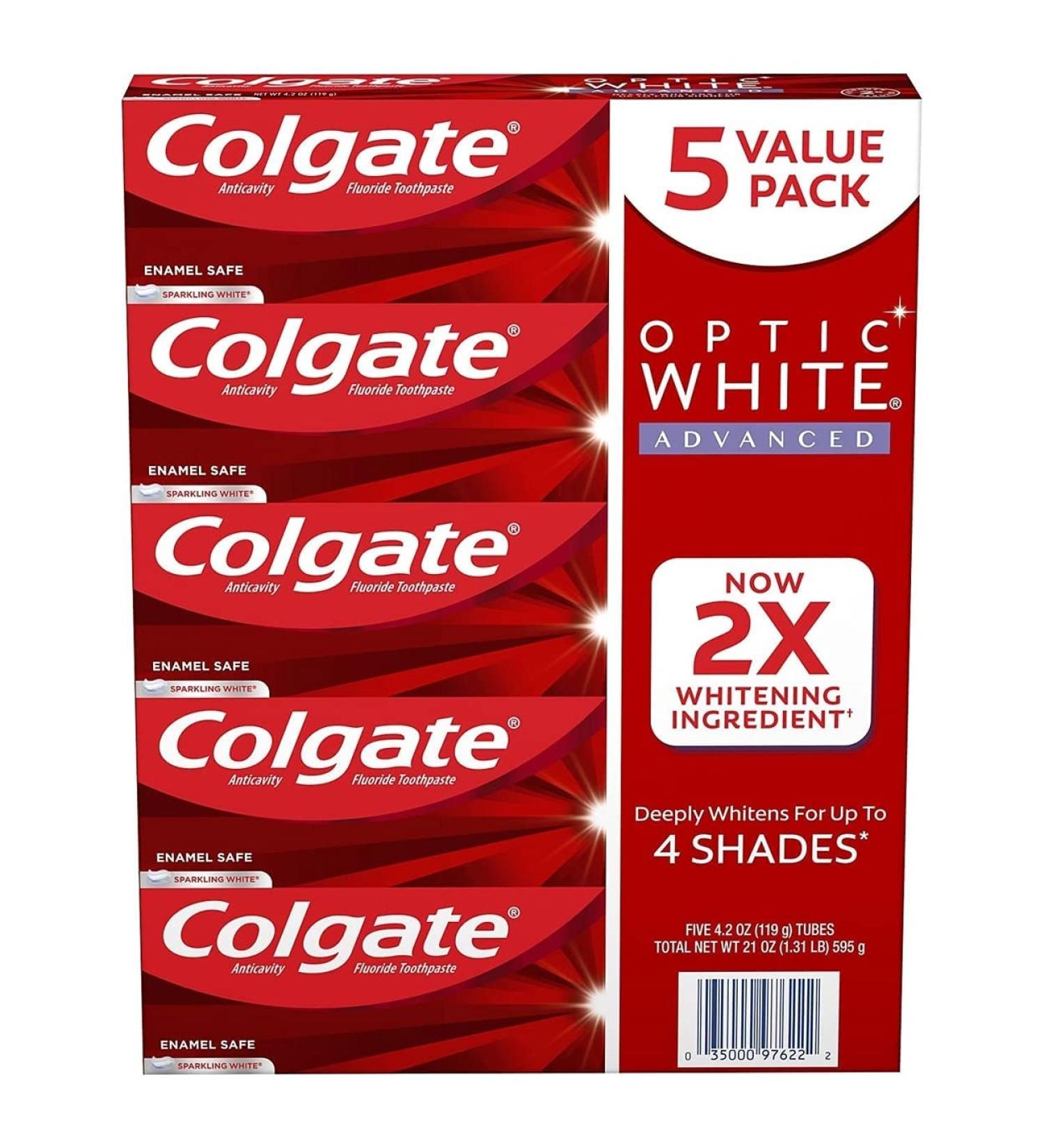 Colgate Optic White Advanced Teeth Whitening Toothpaste  Sparkling White (4.2 Oz.  5 Pk.)  21 Oz
