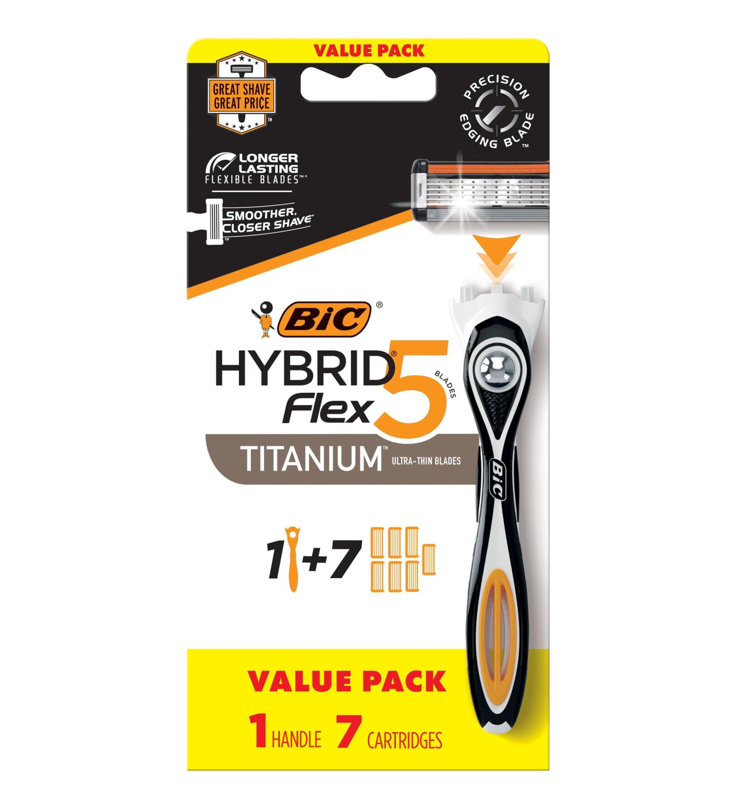 BIC Flex 5 Hybrid Men's Disposable Razors for Sensitive Skin - 1 Handle, 7 Cartridges, 5 Blades for Smooth Shave - Buy Online on GoSupps.com
