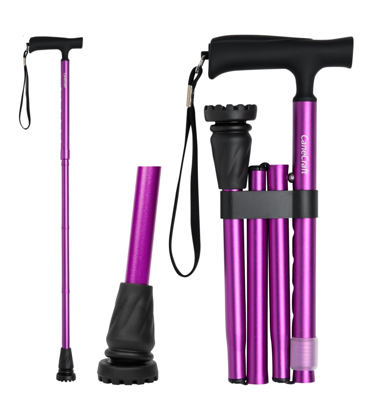 CaneCraft Purple Lightweight Folding Walking Stick - Adjustable & Foldable Mobility Aid for Elderly Men & Women - Buy Online on GoSupps.com