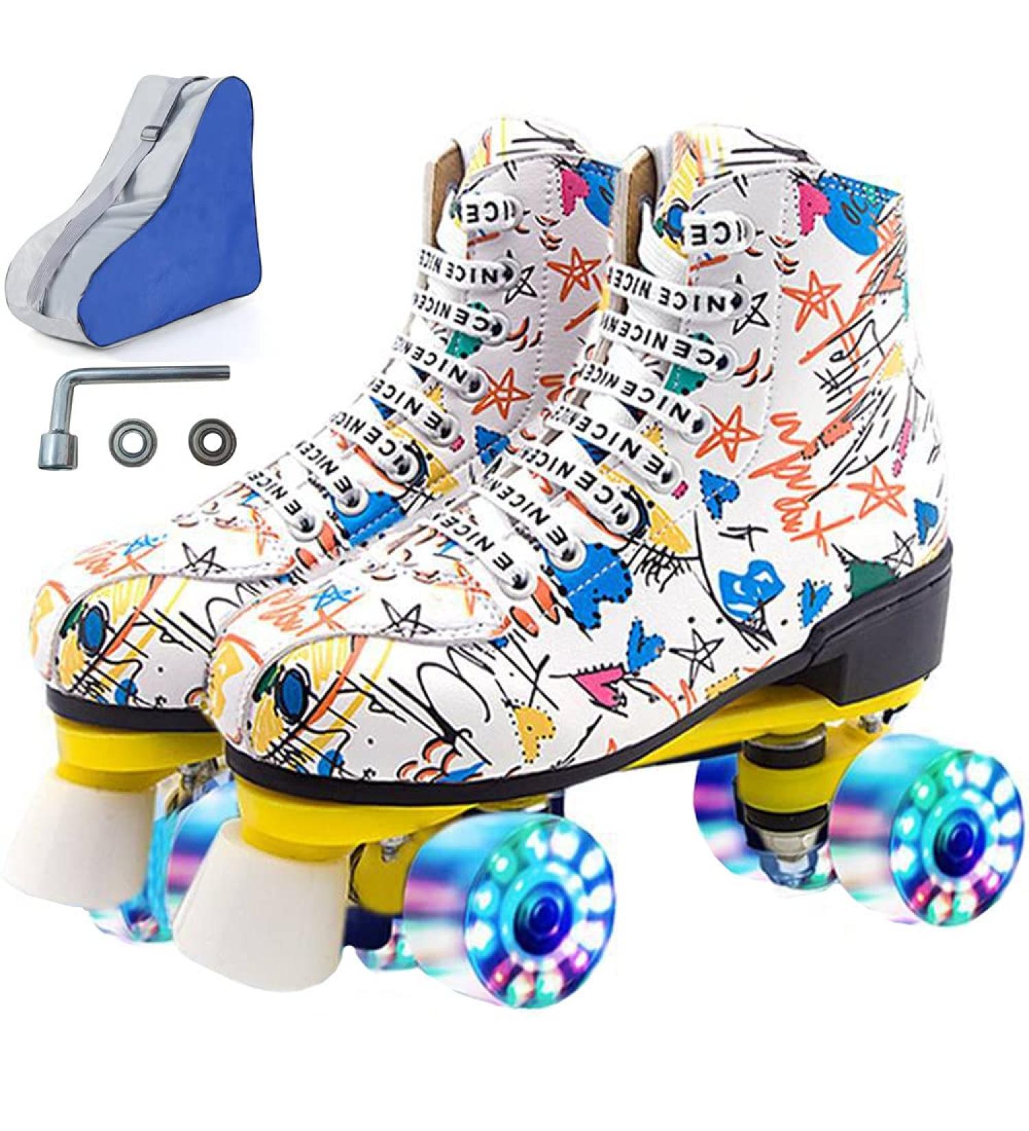 RESLIDE High Top Roller Skates - White Graffiti, Flash Wheels - Size 36 - Buy Online on GoSupps.com