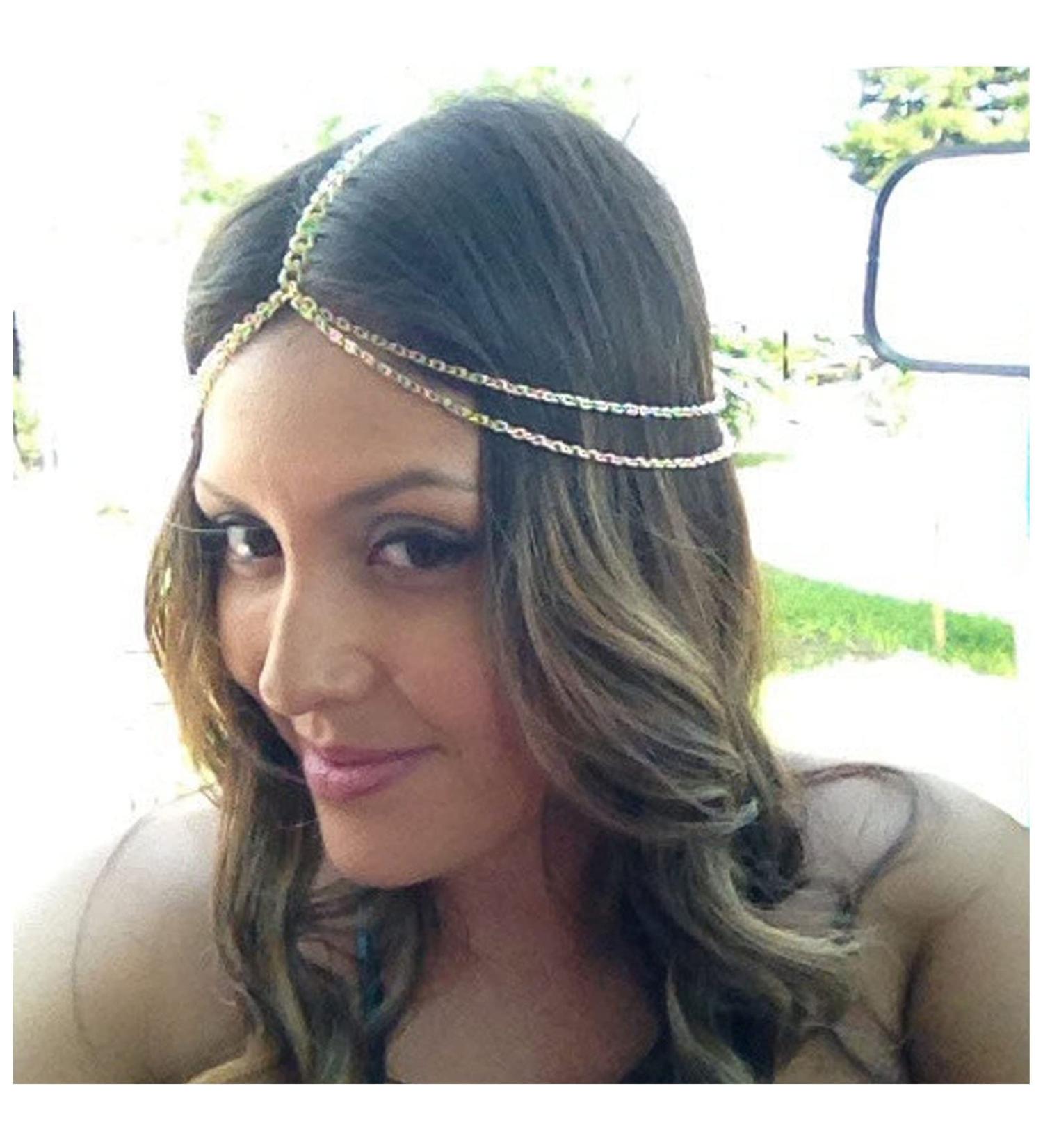 Inilbran Boho Layered Head Chain Gold Cuban Chain Headpieces Headband Punk Chunk Link Chain Heairchain Vintage Hair Prom Costume Festival Hair Accessories Jewelry for Women and Girls - Buy Online on GoSupps.com