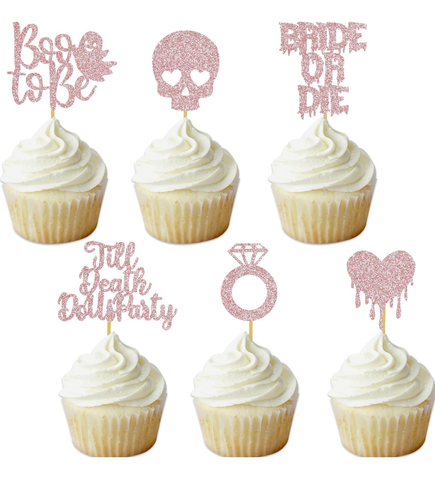 Halloween Bachelorette Cupcake Topper Boo To Be Ring Bride Or Die Skull Heart Blood Glitter Food Picks Horror Ghost Engagement Party Decorations Rose Gold - Buy Online on GoSupps.com