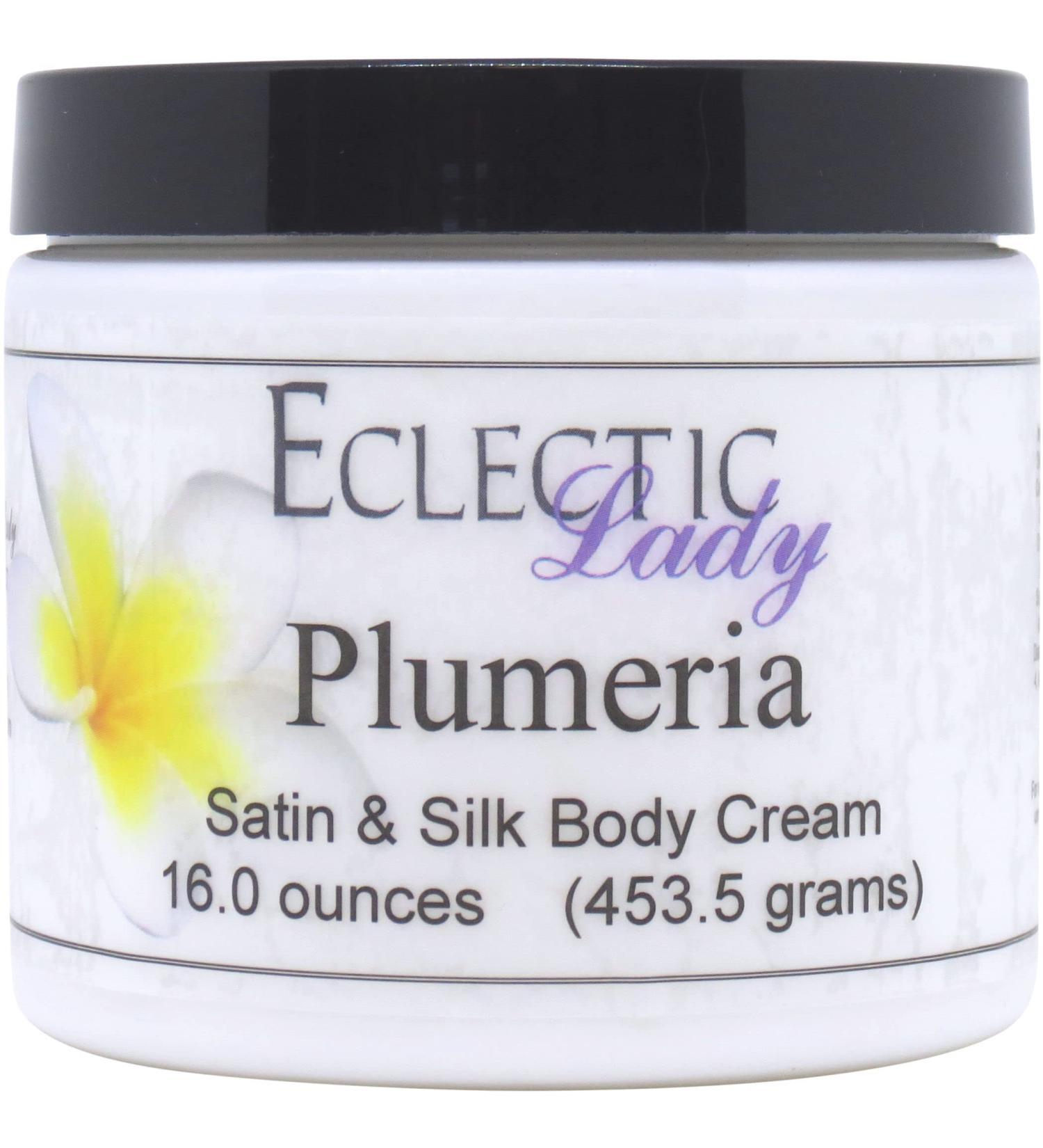 Eclectic Lady Plumeria Satin and Silk Cream Body Cream Body Lotion 16 oz - Shea Butter Aloe Silk Amino Acids Vitamin E Phthalate-Free Handcrafted in USA - Perfect For Women 16 Ounce