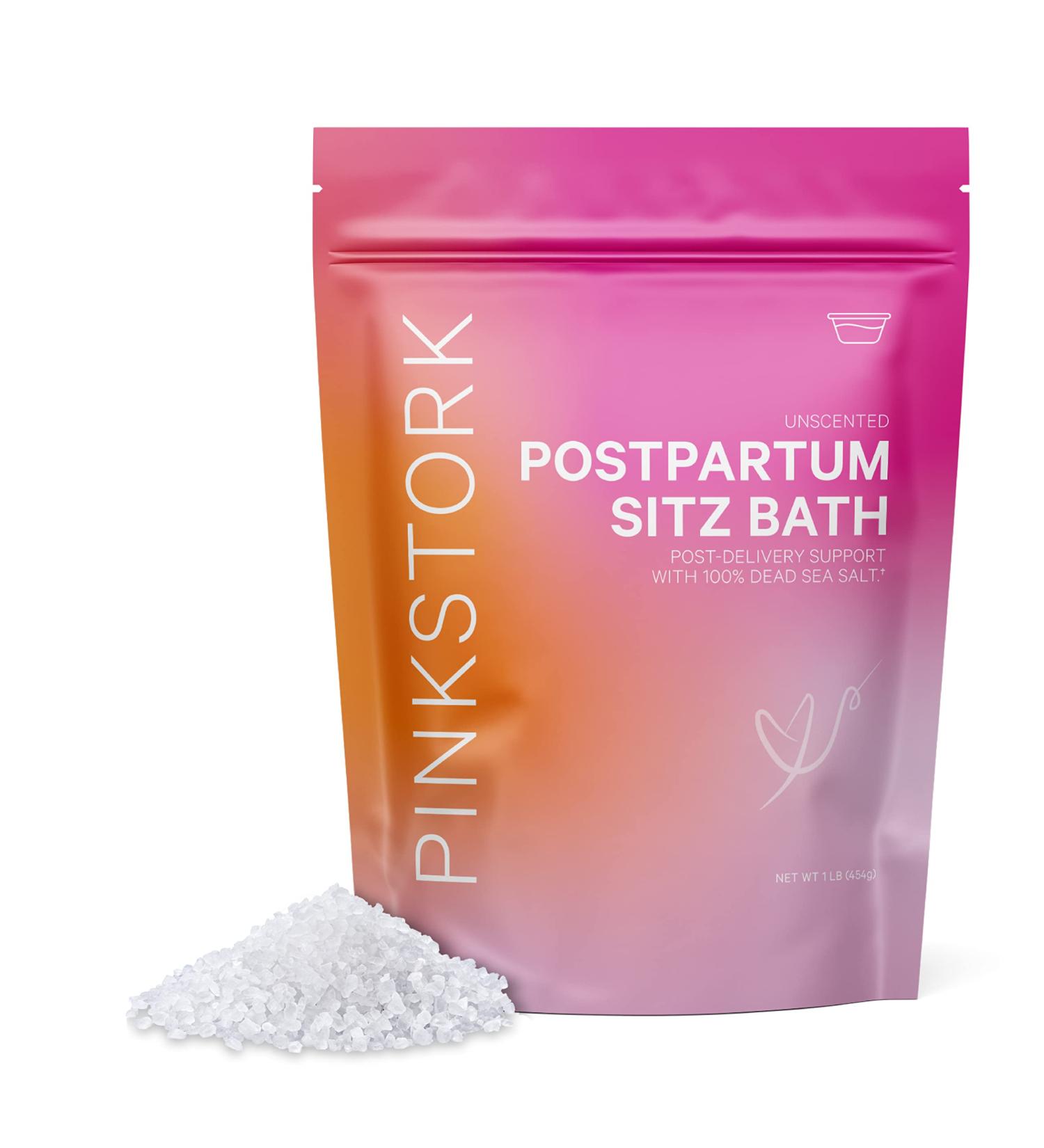 Pink Stork Postpartum Sitz Bath Soak - Dead Sea Salt for Perineal Care & Recovery - Labor and Delivery Essentials - 1 lb - Buy Online on GoSupps.com