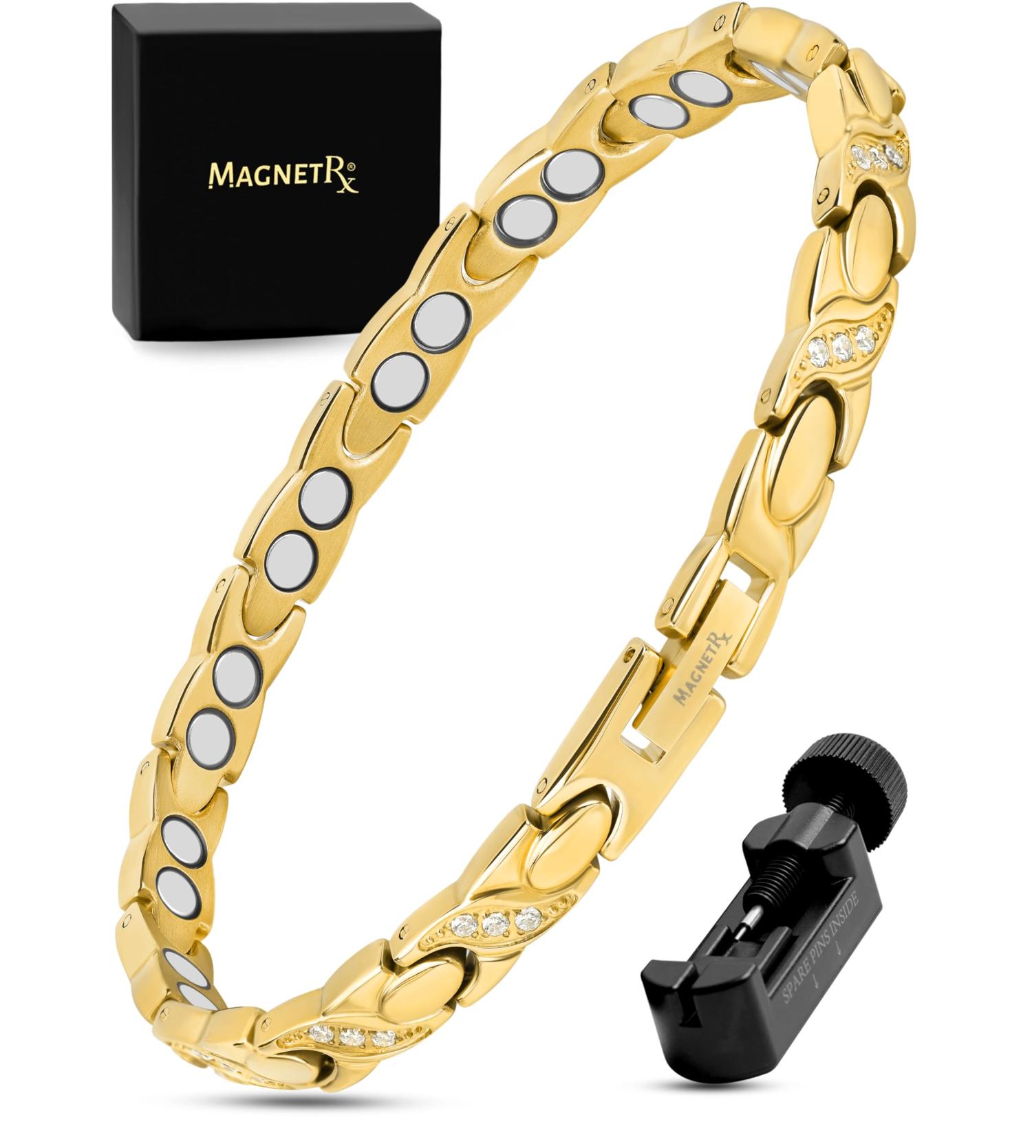 Magnetrx Ultra-Strong Magnetic Tape for Women - Adjustable Gold Bracelet with Crystal & Size Tool | Double Magnet Stainless Steel - Buy Online on GoSupps.com