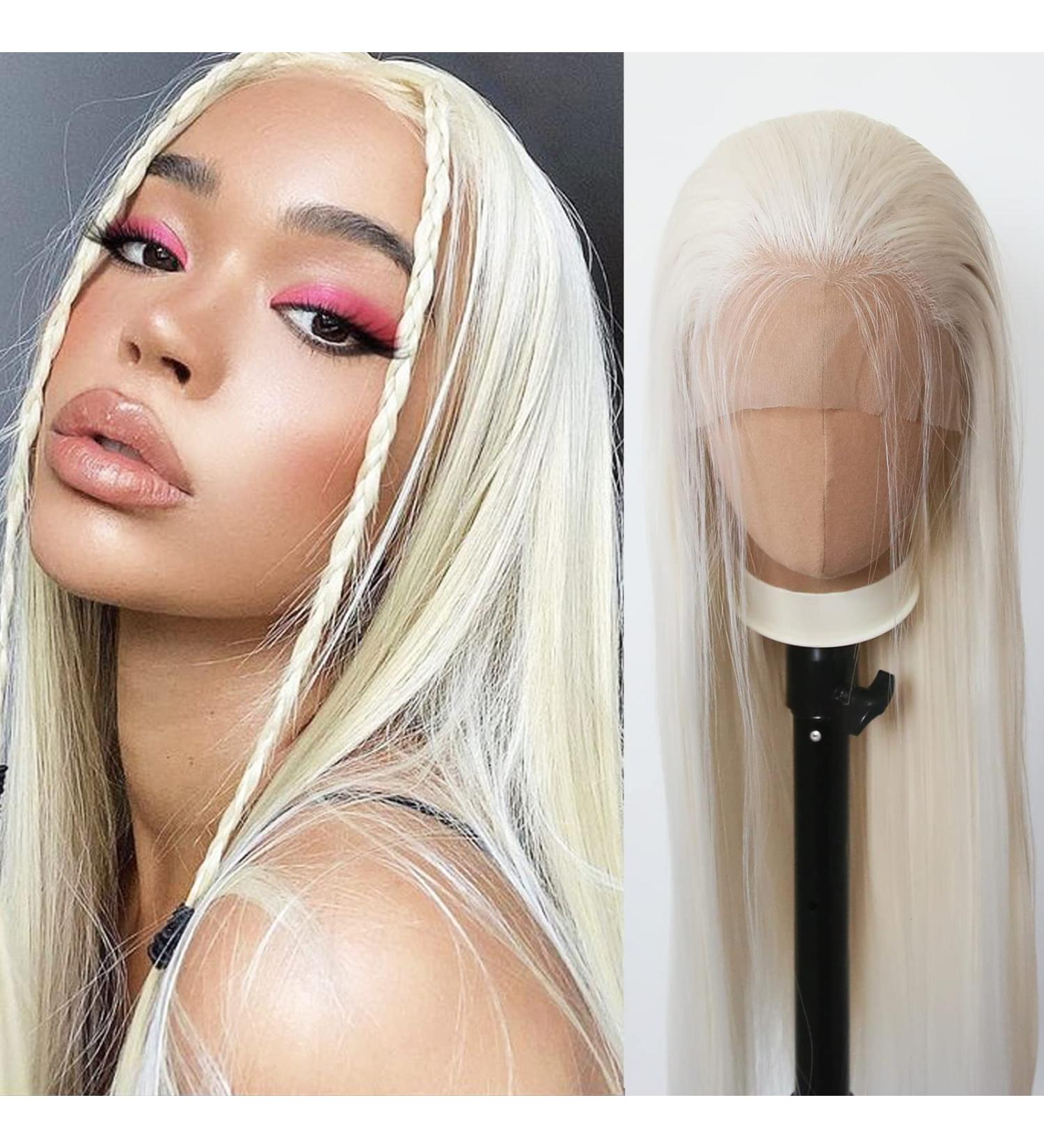 Platinum Blonde Synthetic Lace Front Wig for Black Women - Long Straight Heat Resistant Fiber Hair for Cosplay and Daily Wear - Buy Online on GoSupps.com