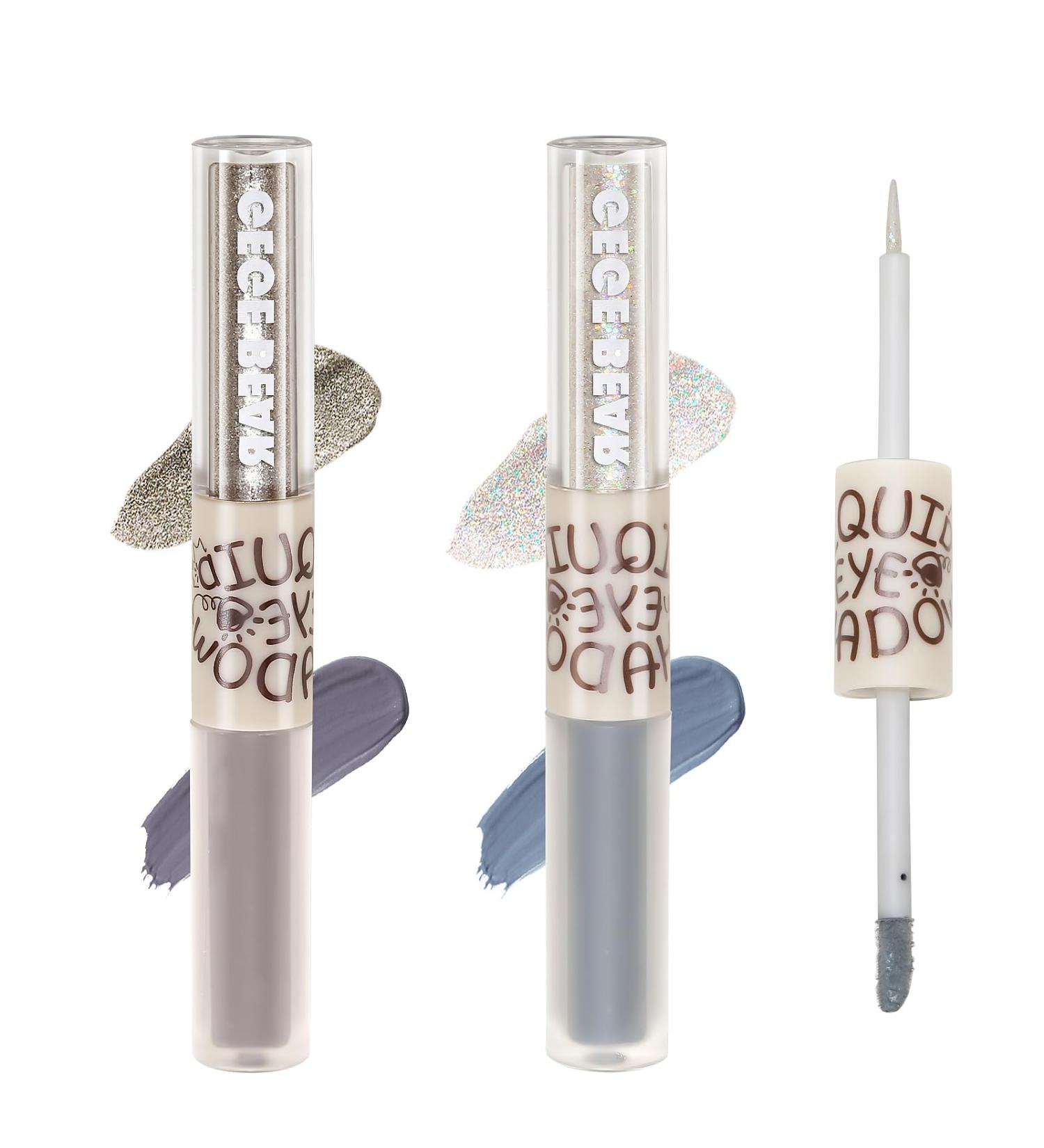 Jutqut 2PCS Liquid Glitter Eyeliner Eyeshadow Shimmer Eyeshadow and Matte Eyeshadow 2 in 1 Dual-End Cream Cosmetics Eyeshadow Eyeliner Glitter Matte Glitter Pressed All Highly Pigmented Blending Liquid Create Korean & Smoky Eyeshadow Makeup #Pk01&pk02 - Buy Online on GoSupps.com