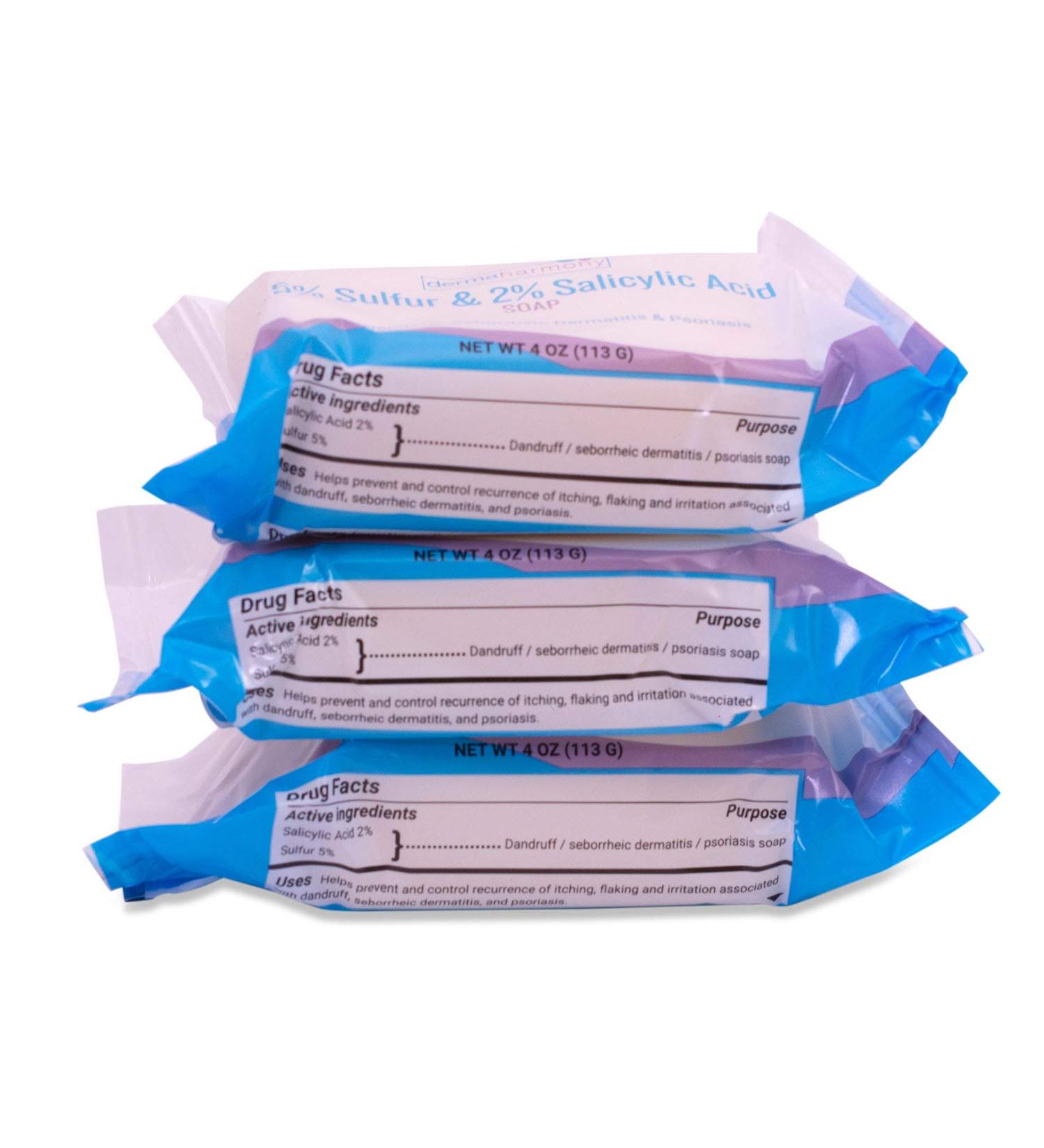 Dermaharmony 5% Sulfur 2% Salicylic Acid Bar Soap 4 oz (3 Pack) for Seborrheic Dermatitis, Dandruff, and Psoriasis - Buy Online on GoSupps.com