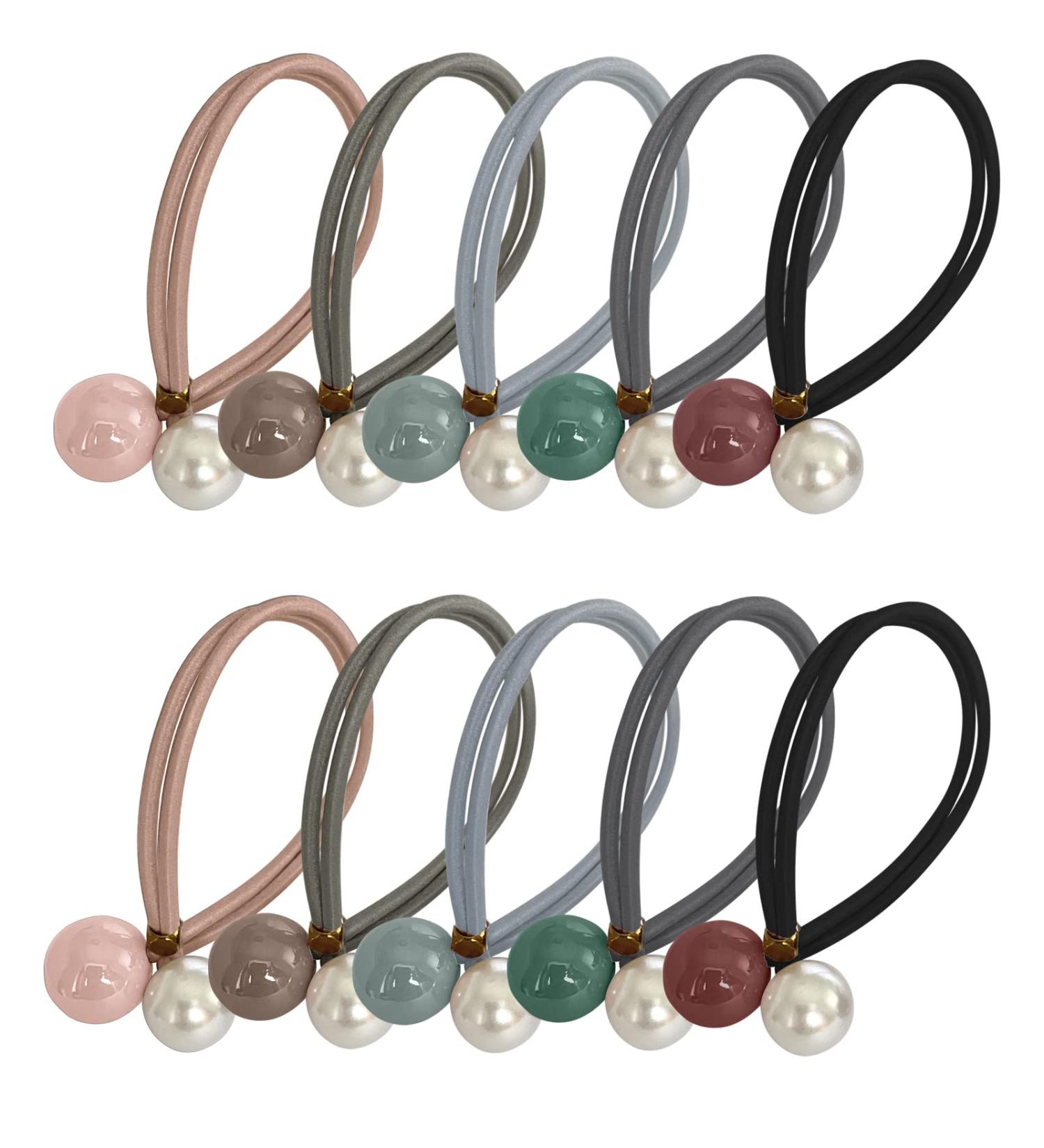 UaiUya 10pcs Big Bead Hair Tie Set for Women and Girls - Black, Blue, Pink, Gray, Light Brown - Buy Online on GoSupps.com