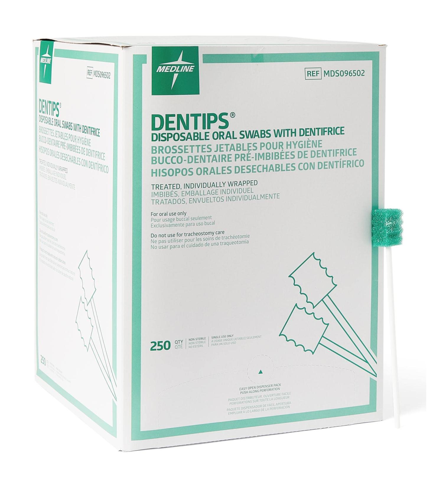 Medline Dentips Adult Mint Treated Green Oral Swabsticks - 250 Count - Buy Online on GoSupps.com