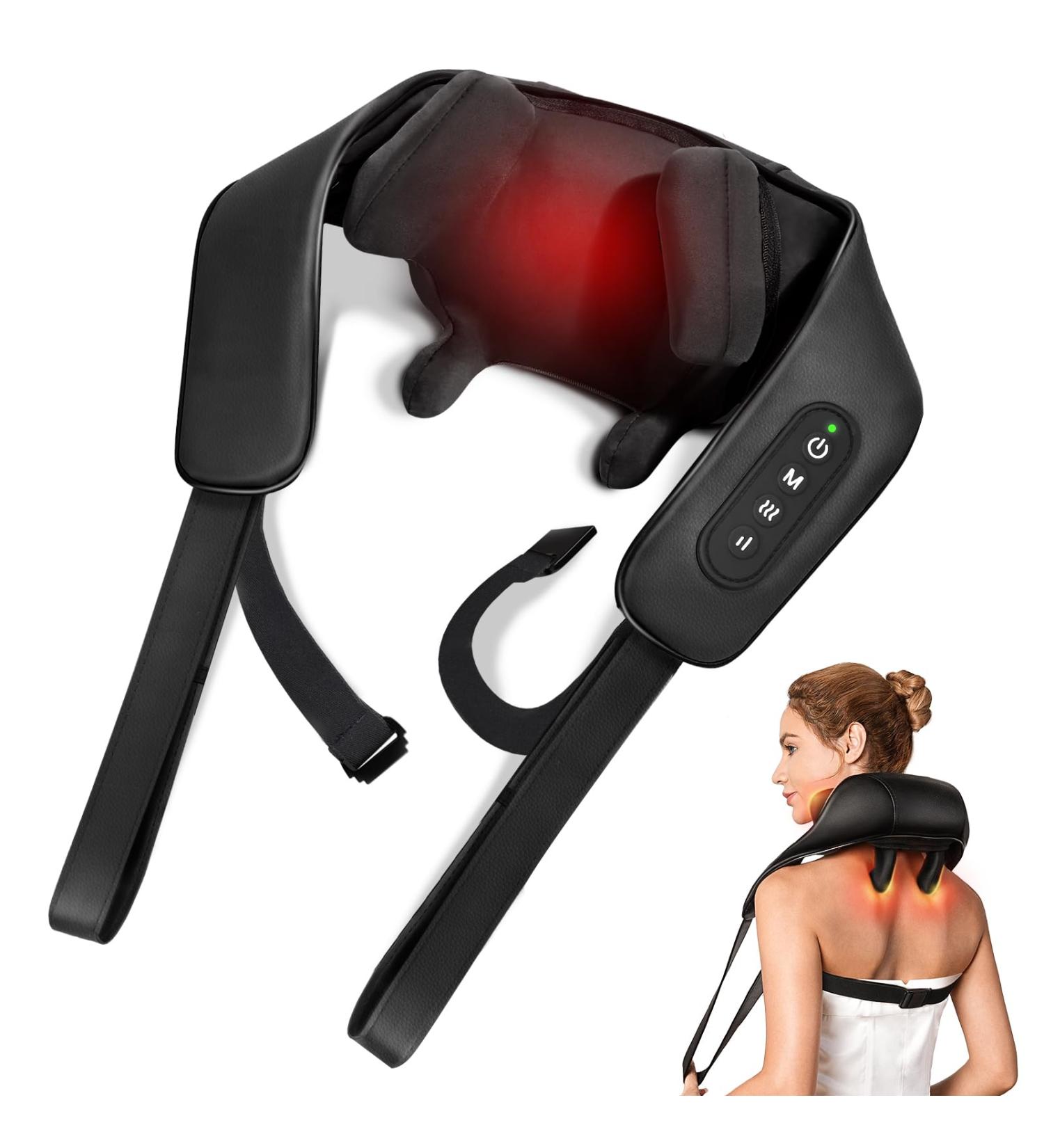 Knqze Wireless Neck Massage Device - 4D Deep Tissue Shiatsu Massager with Heat for Pain Relief | Perfect for Neck Shoulders and Legs | Ideal Gift in Black - Buy Online on GoSupps.com