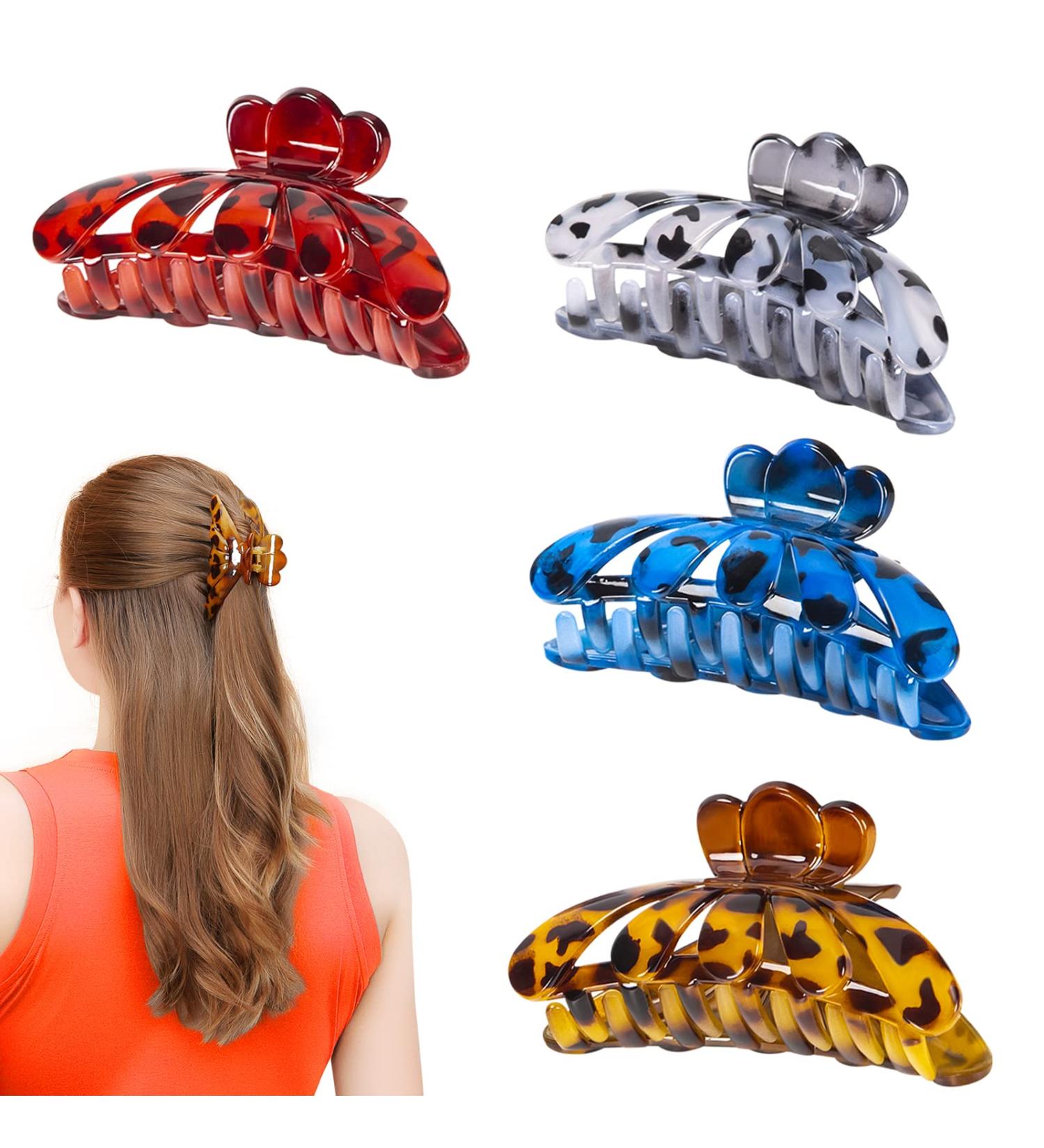 Large Leopard Print Hair Claw Clips for Thick Hair - Strong Grip Jaw Clips (4 Pack) - Buy Online on GoSupps.com