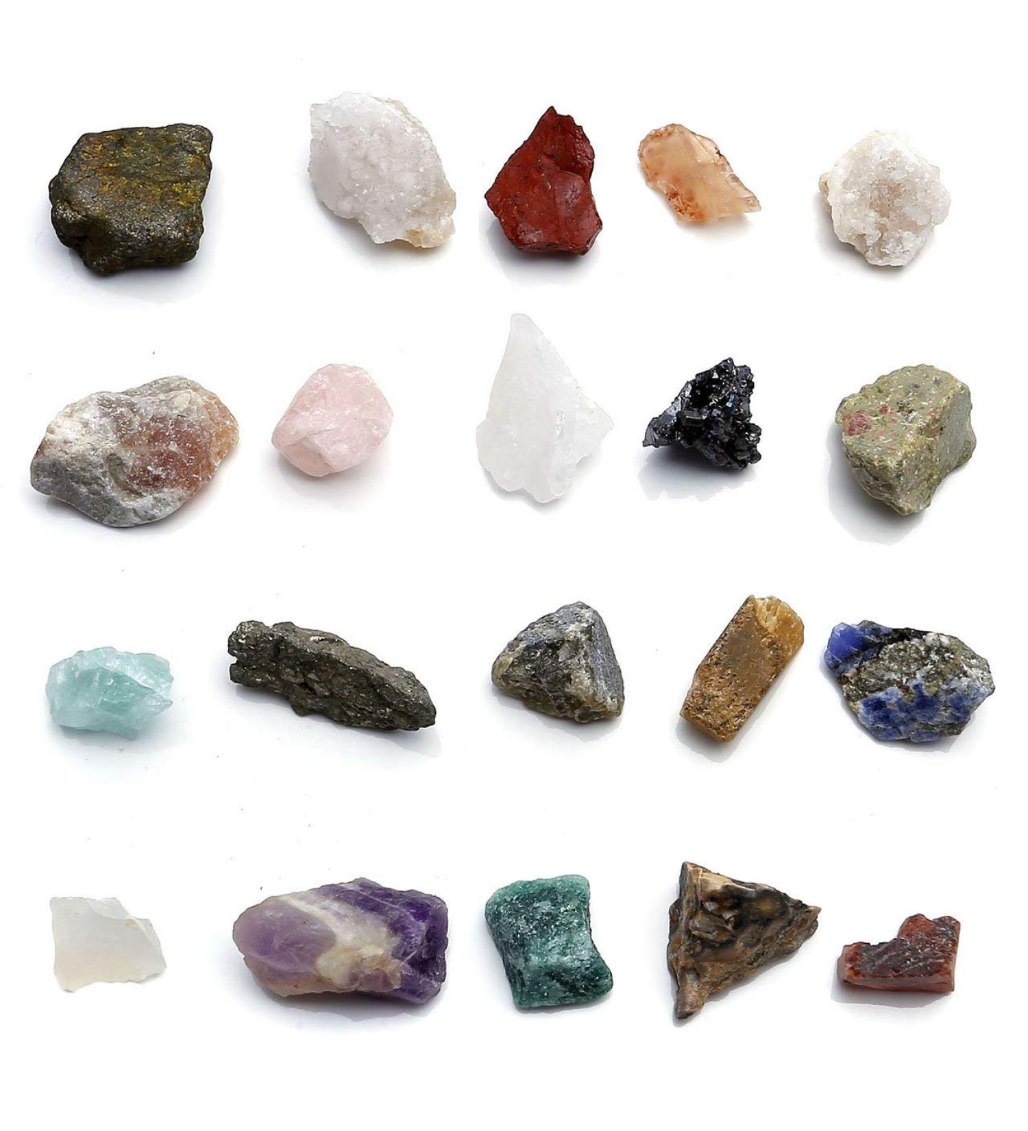 JSDDE Mineral Rock Variety Tumbled Rough Gemstone Meteorite Fragment Healing Energy Crystal Collection Box (20 pcs Rough Mini Stones Kit) - Buy Online on GoSupps.com