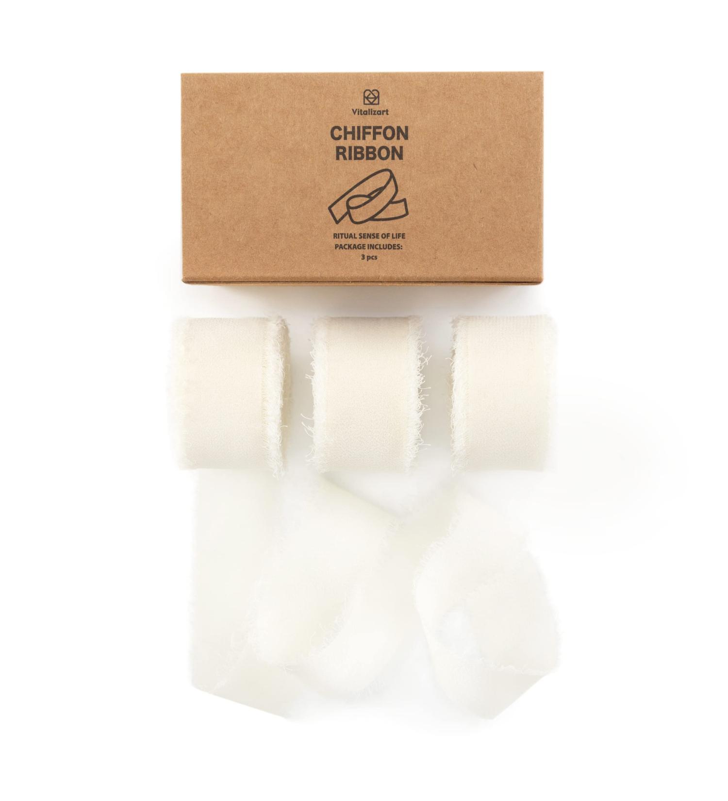 Vitalizart Ivory White Chiffon Silk Ribbon - 3 Rolls of Eco-Friendly Fringe Fabric for Wedding Decor & Gifts - 21Yd Total - Buy Online on GoSupps.com