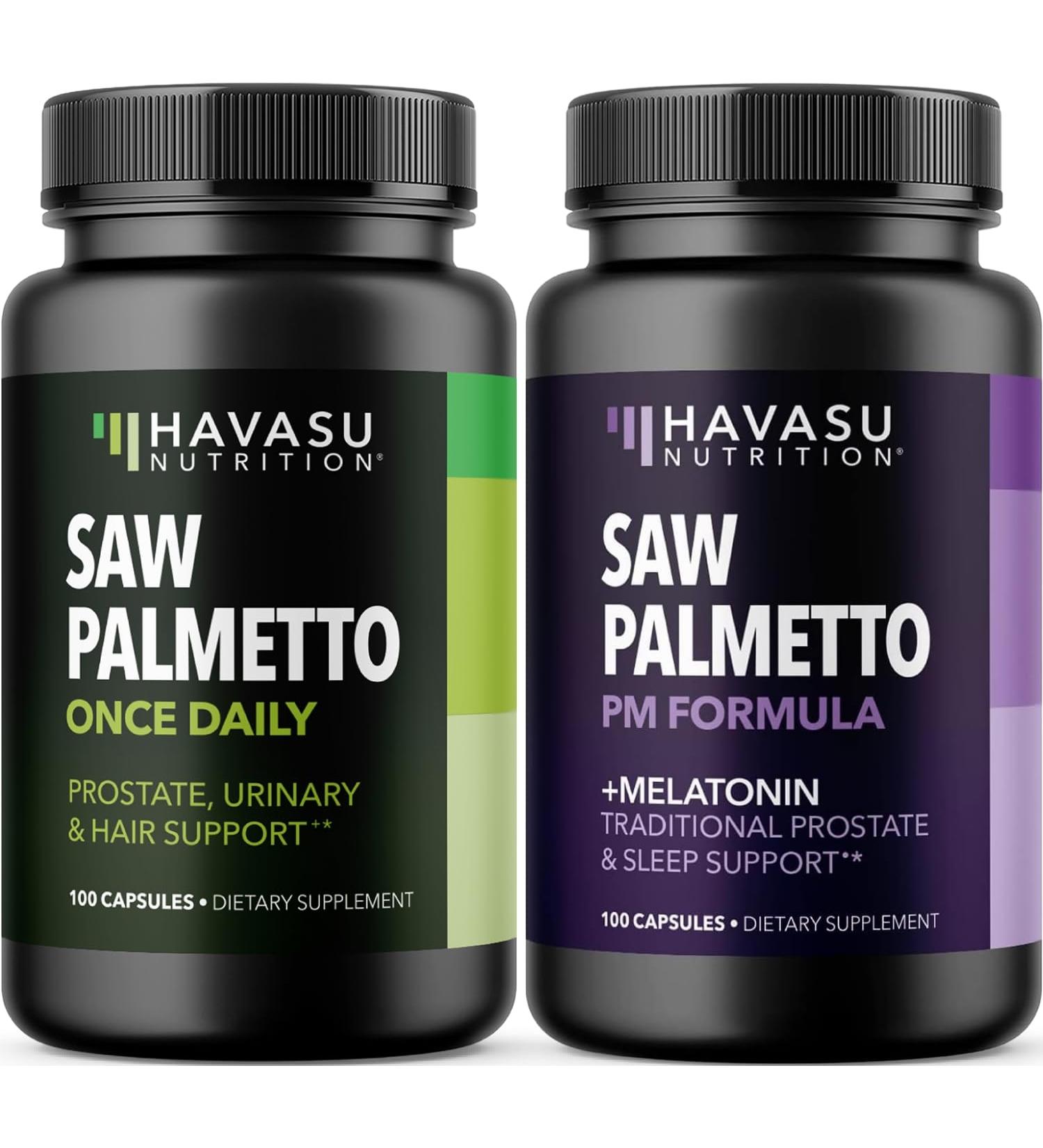 HAVASU NUTRITION Nighttime Saw Palmetto with Melatonin (60 Servings) & Daytime Saw Palmetto Capsules (100 Servings) - Buy Online on GoSupps.com