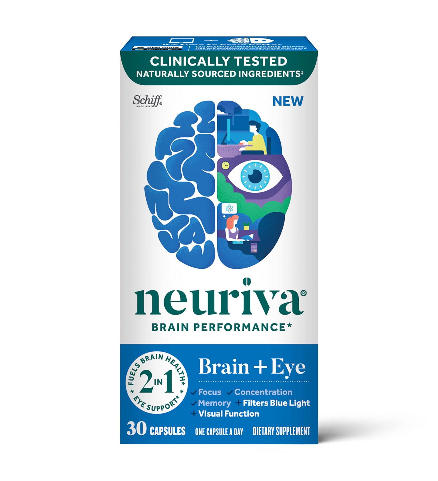 NEURIVA Brain + Eye Supplement with Lutein, Vitamins A C E, Zinc | Memory, Focus & Eye Health | 30 ct Capsules - Buy Online on GoSupps.com