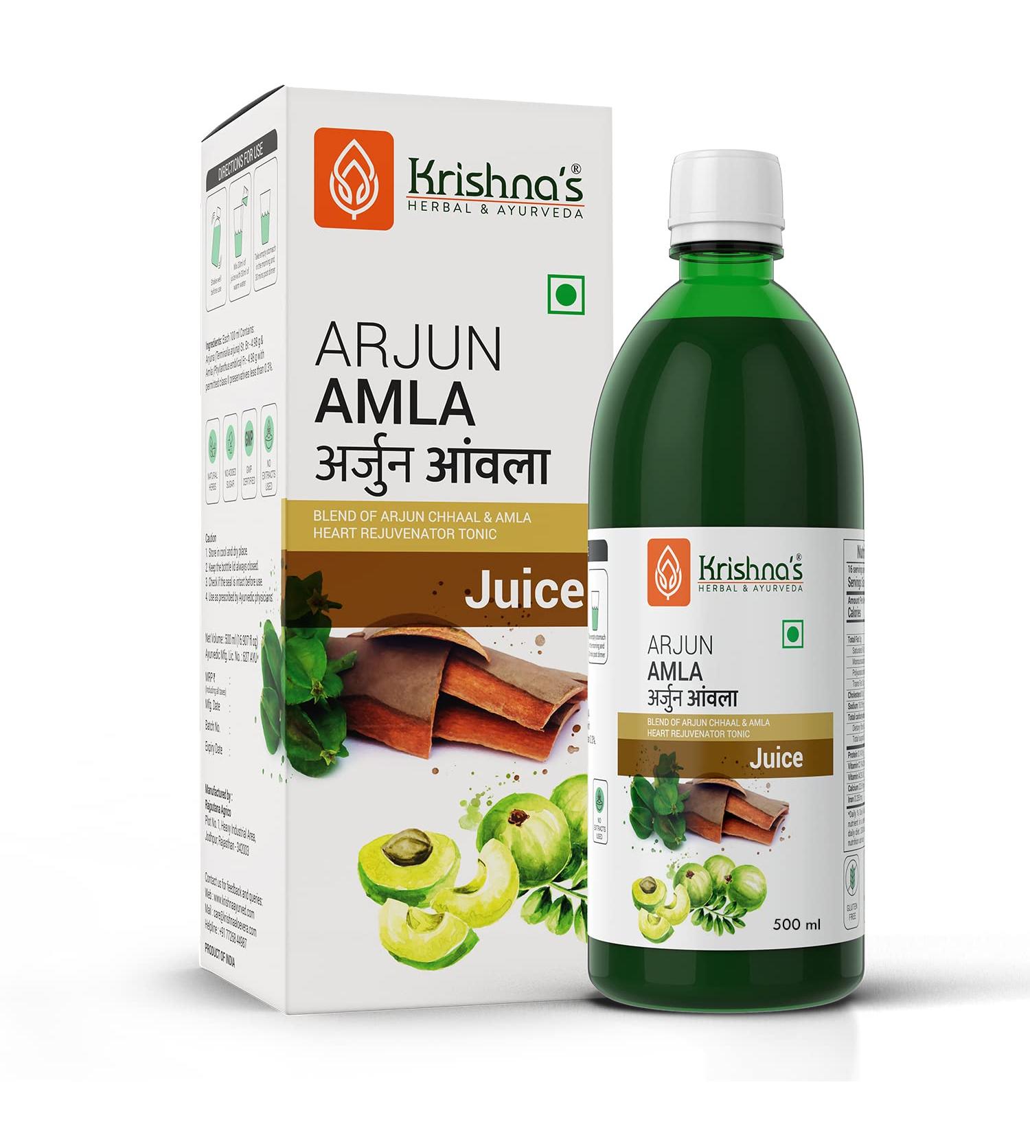 Krishna's Herbal & Ayurveda Arjun Amla Juice - 500ml (Pack of 1) - Buy Online on GoSupps.com