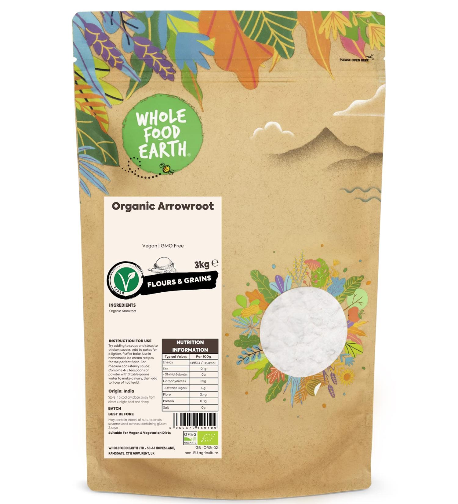 Wholefood Earth Organic Arrowroot 3kg - Vegan, GMO Free & Certified Organic - Buy Online on GoSupps.com