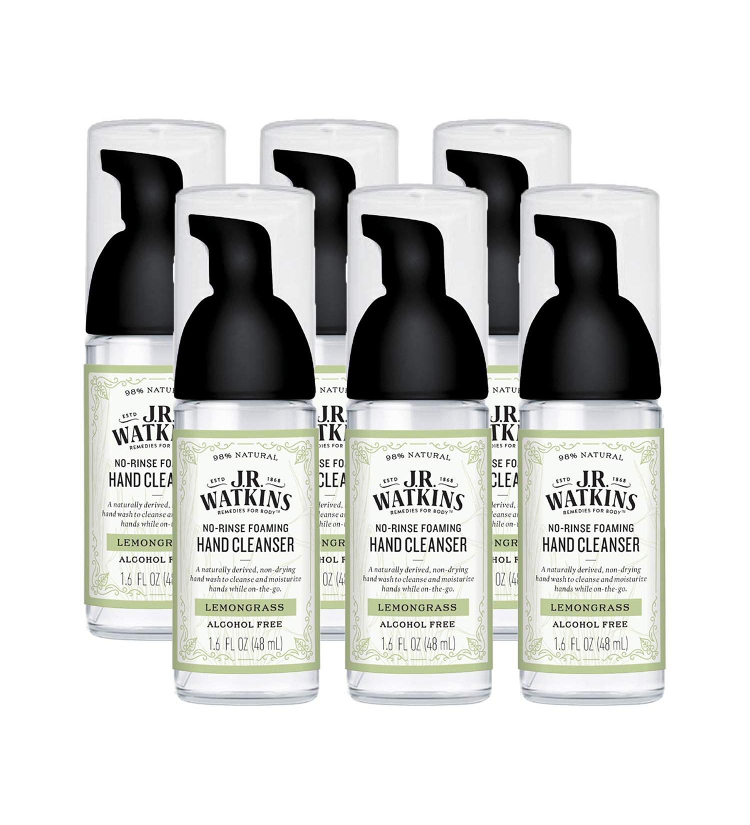 J.R. Watkins No-Rinse Foaming Hand Cleanser 6-Pack - Lemongrass Scented Hand Soap - Alcohol-Free Kitchen & Bathroom Foam Cleaner - 1.6 fl. Oz - Buy Online on GoSupps.com