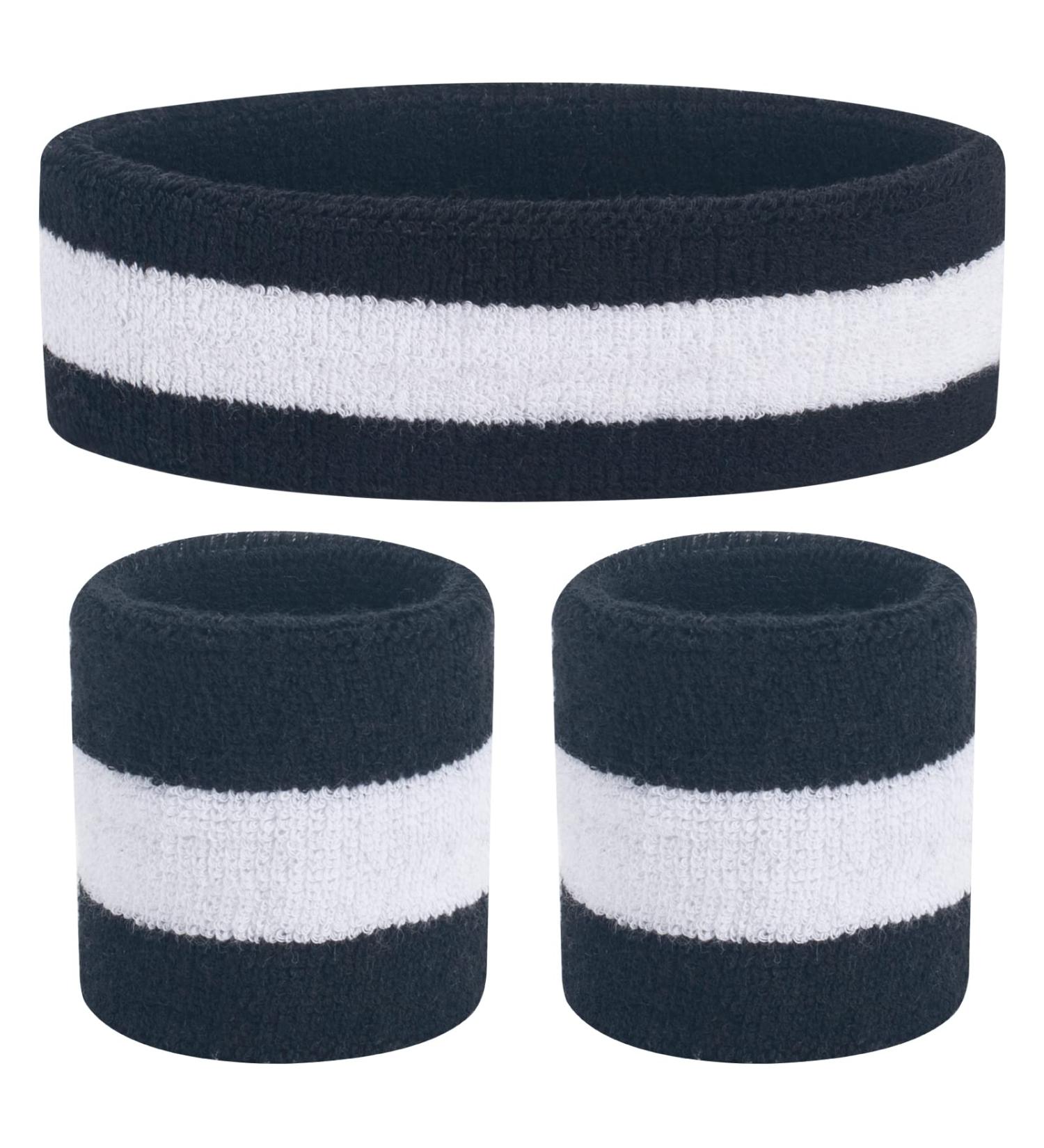 Onupgo Children's Athletic Cotton Welding Headband & Bracelet Set - 1 Headband + 2 Bracelets - Black/White/Black - Ideal for Sports | International Shipping - Buy Online on GoSupps.com