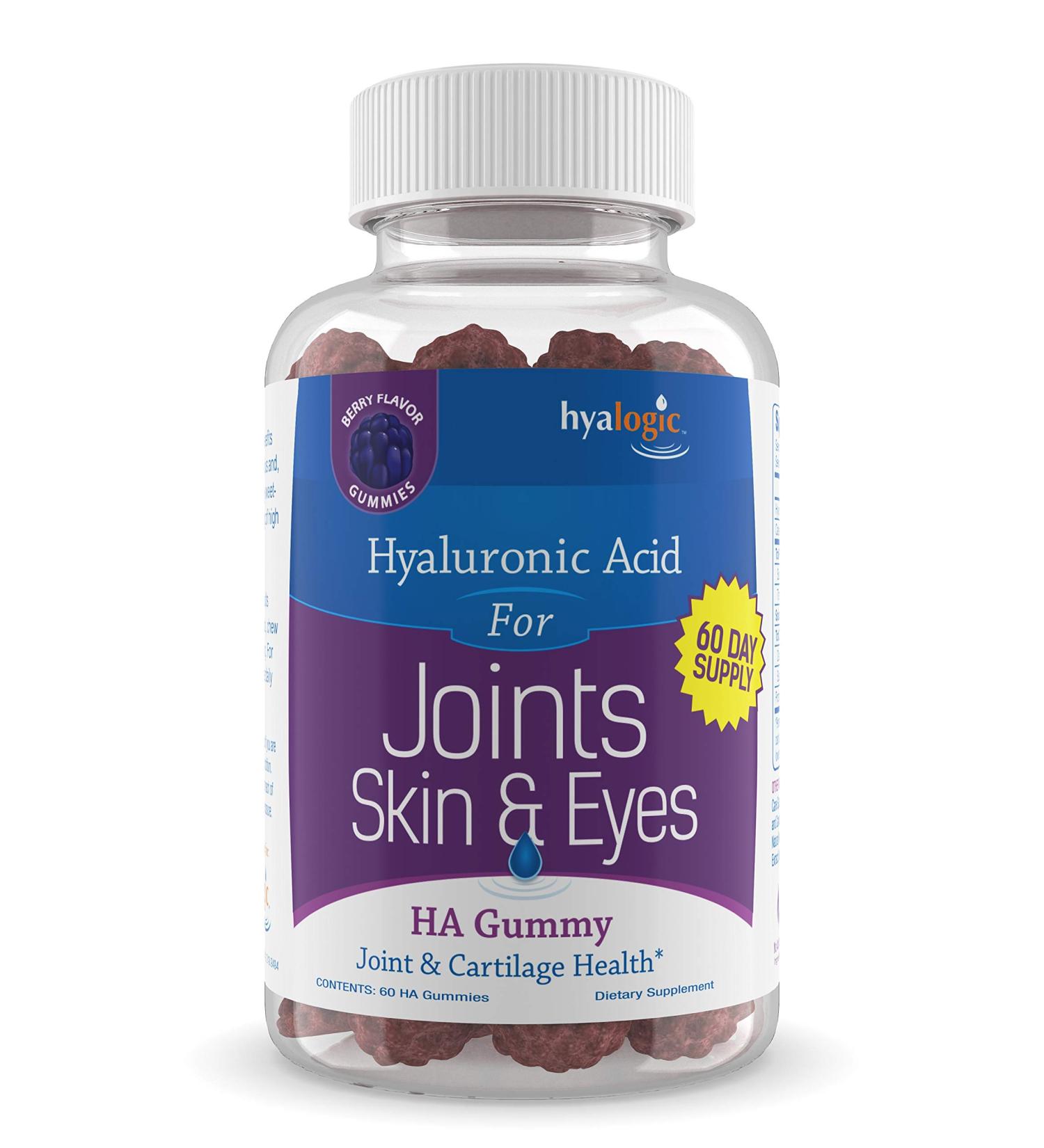Hyalogic Chewy HA Gummies - Mixed Berry Flavor | Gluten-Free HA Supplement for Joints, Skin & Eyes | 60 Count (120mg) - Buy Online on GoSupps.com