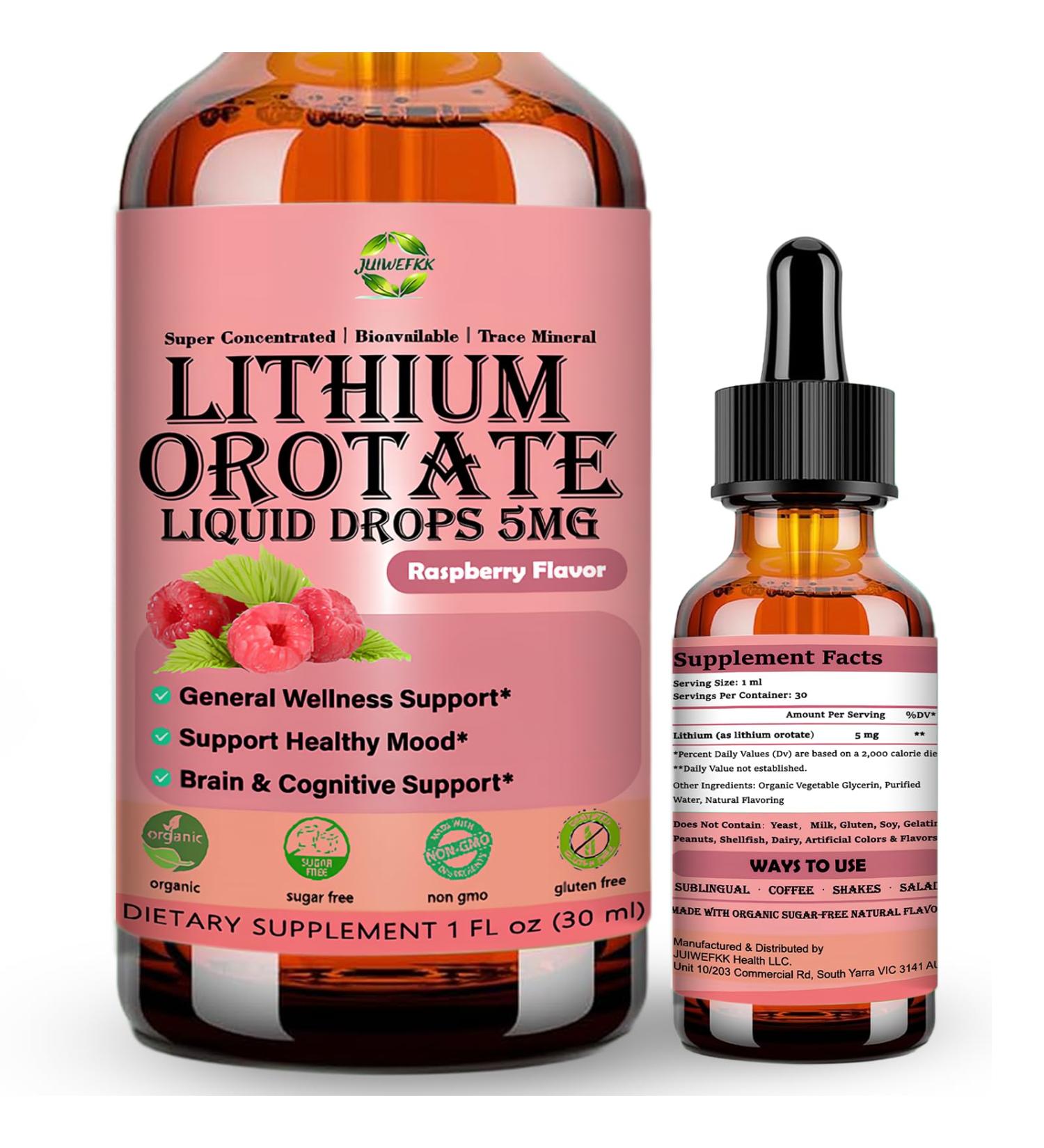 Pure Lithium Orotate Liquid Drops 5mg, Low Dose Lithium Brain Supplement for Cognitive Memory Mood Behavior, High Bioavailability Liquid Lithium-Orotate Drops for Kids Adults Vegan Non-GMO - Buy Online on GoSupps.com