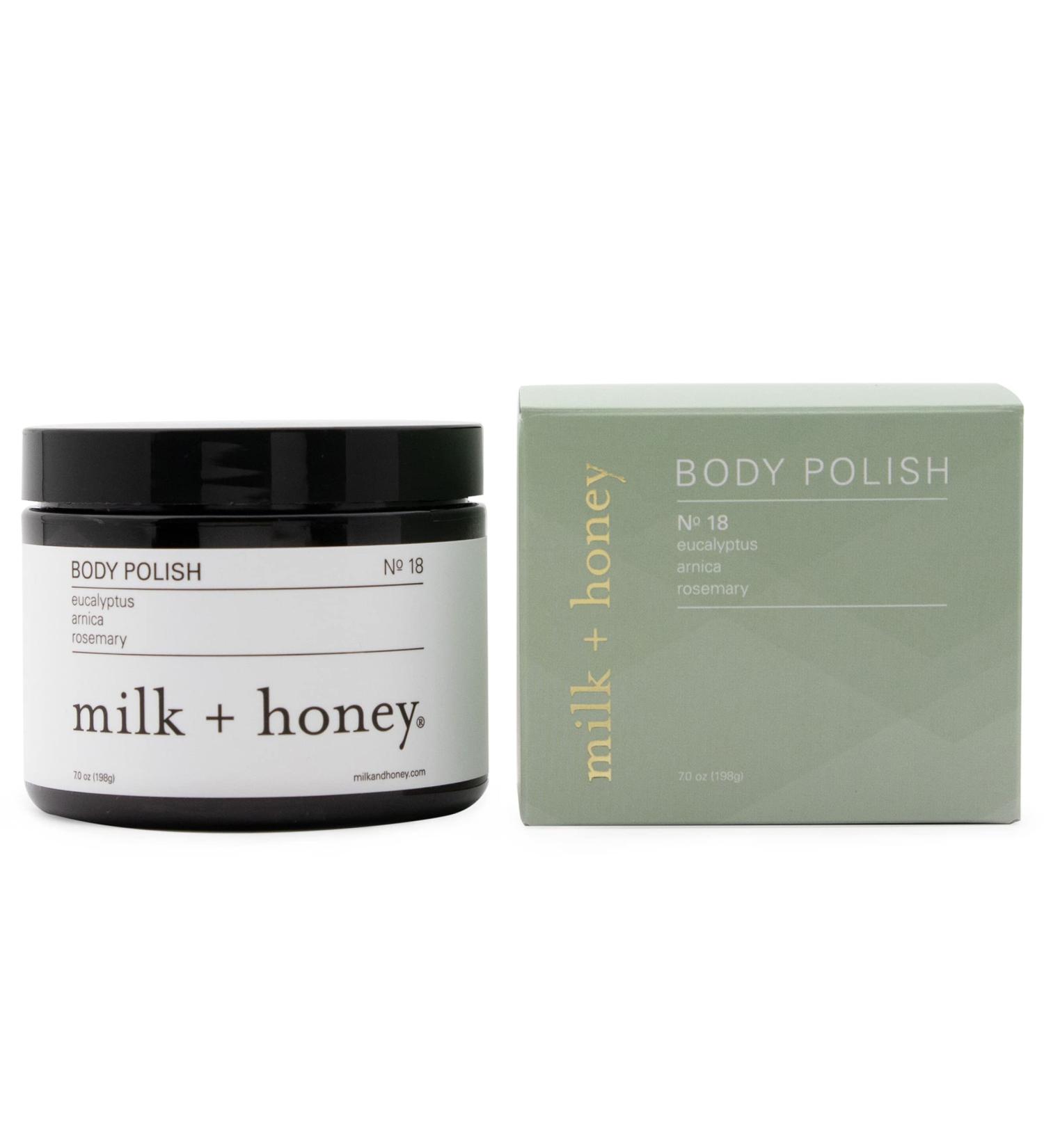 milk + honey Exfoliating Body Polish No. 18 Natural Body Scrub with Eucalyptus, Arnica, and Rosemary, Gentle Exfoliant for Smooth, Radiant Skin, 7 oz - Buy Online on GoSupps.com