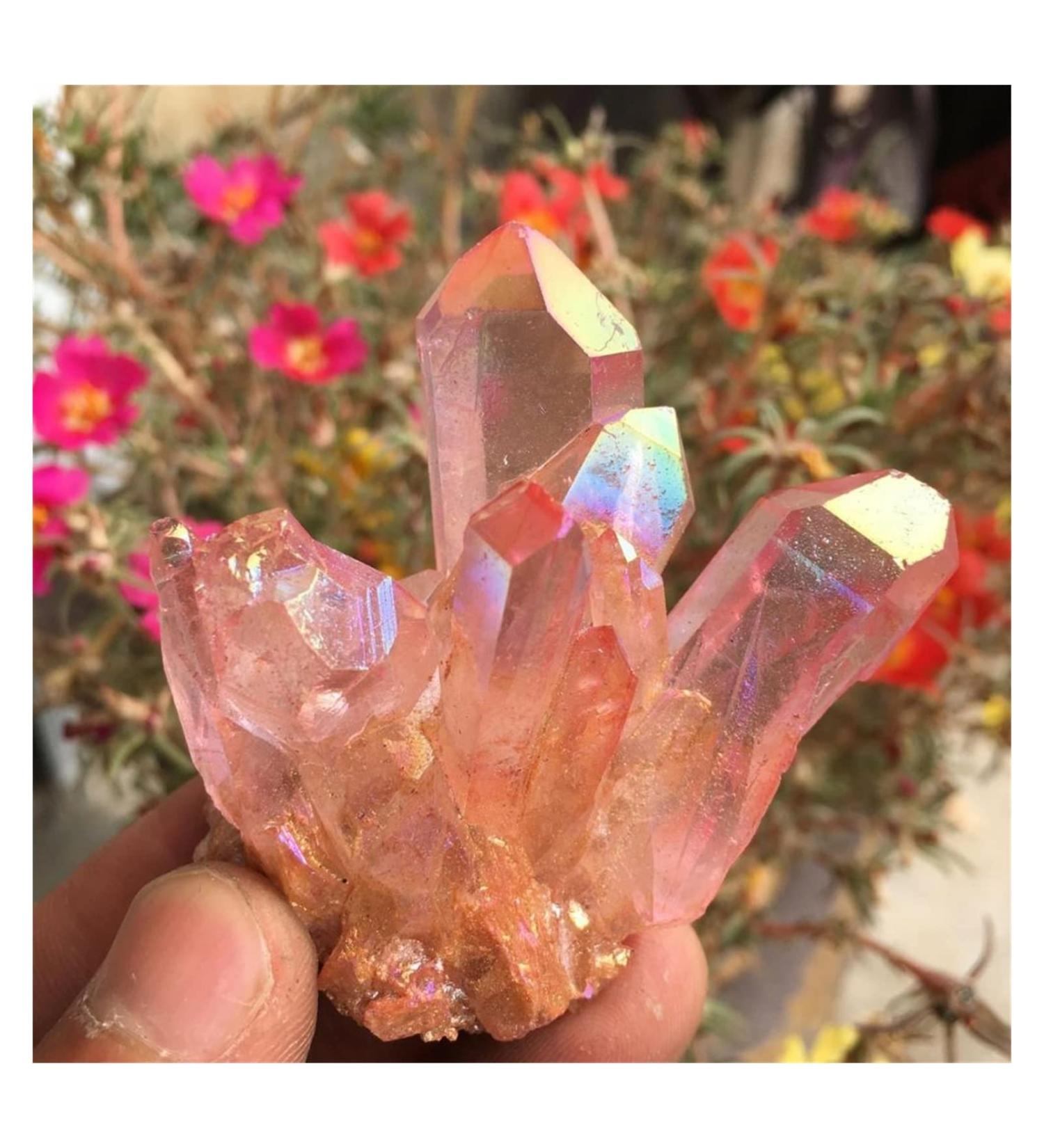 Natural Crystal Rough Beautiful Rose Flame Aura Quartz Crystal Cluster Specimen 60-70G - Buy Online on GoSupps.com