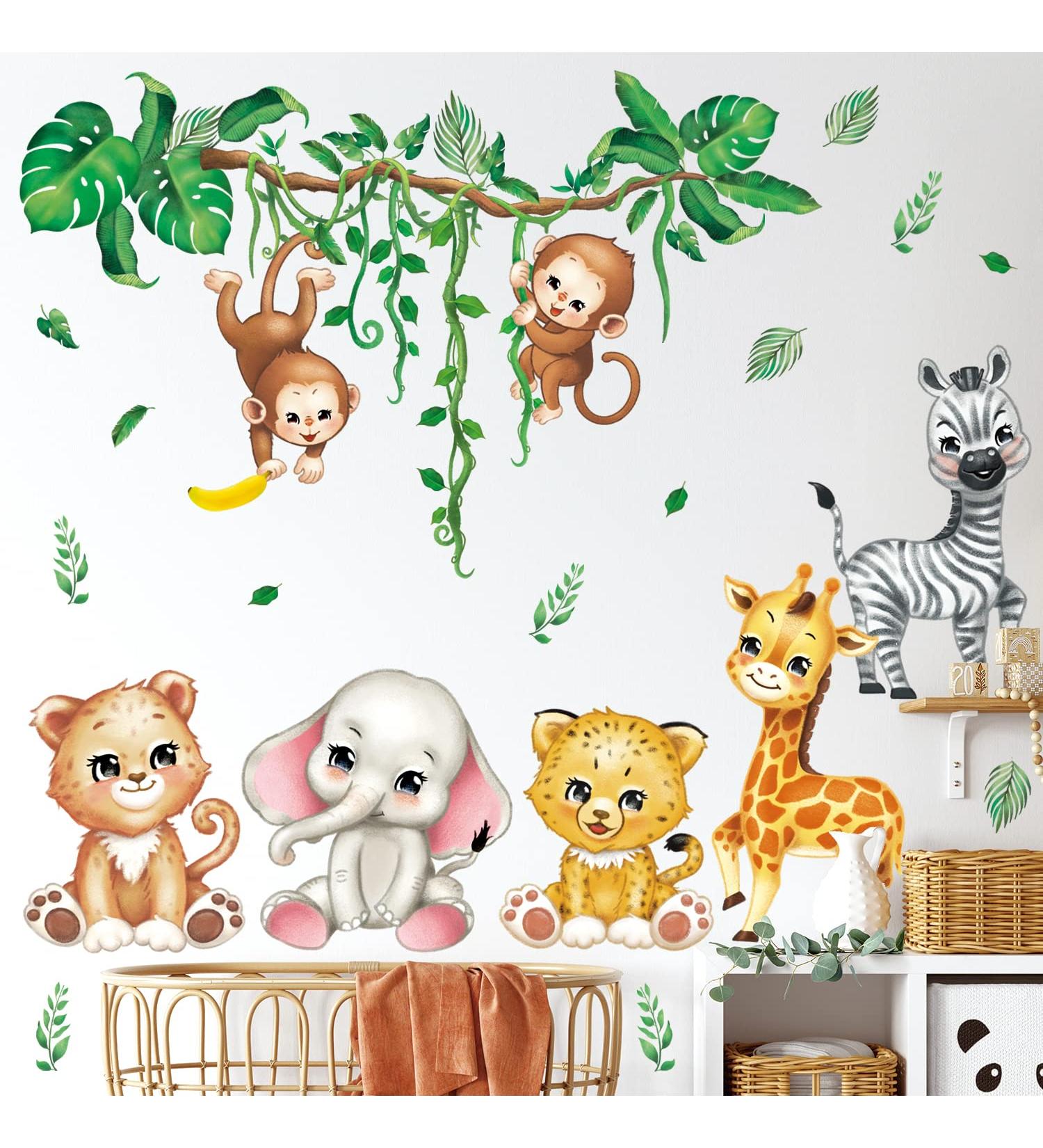 DECOWALL DS12-8073 Jungle Animals Wall Decals | Elephant Giraffe Safari Stickers for Baby Nursery & Kids Room | Cute Baby Animal Wall Decor - Buy Online on GoSupps.com
