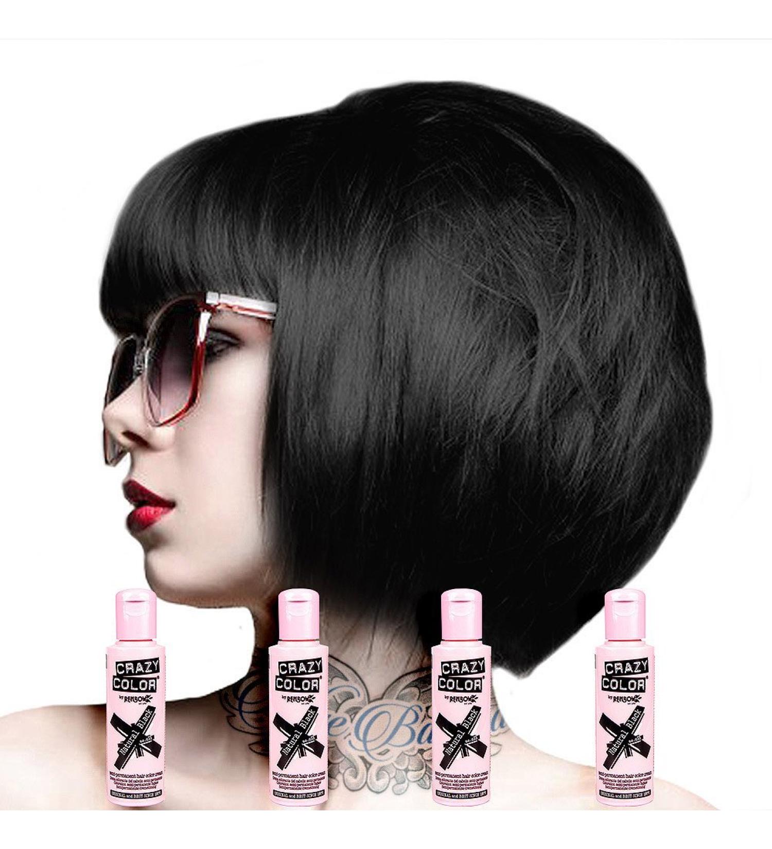 4 X Crazy Color Renbow Semi-Permanent Hair Colour Cream Dye 100ml Box of Four-Natural Black Black Gold Pink 100 ml (Pack of 4)