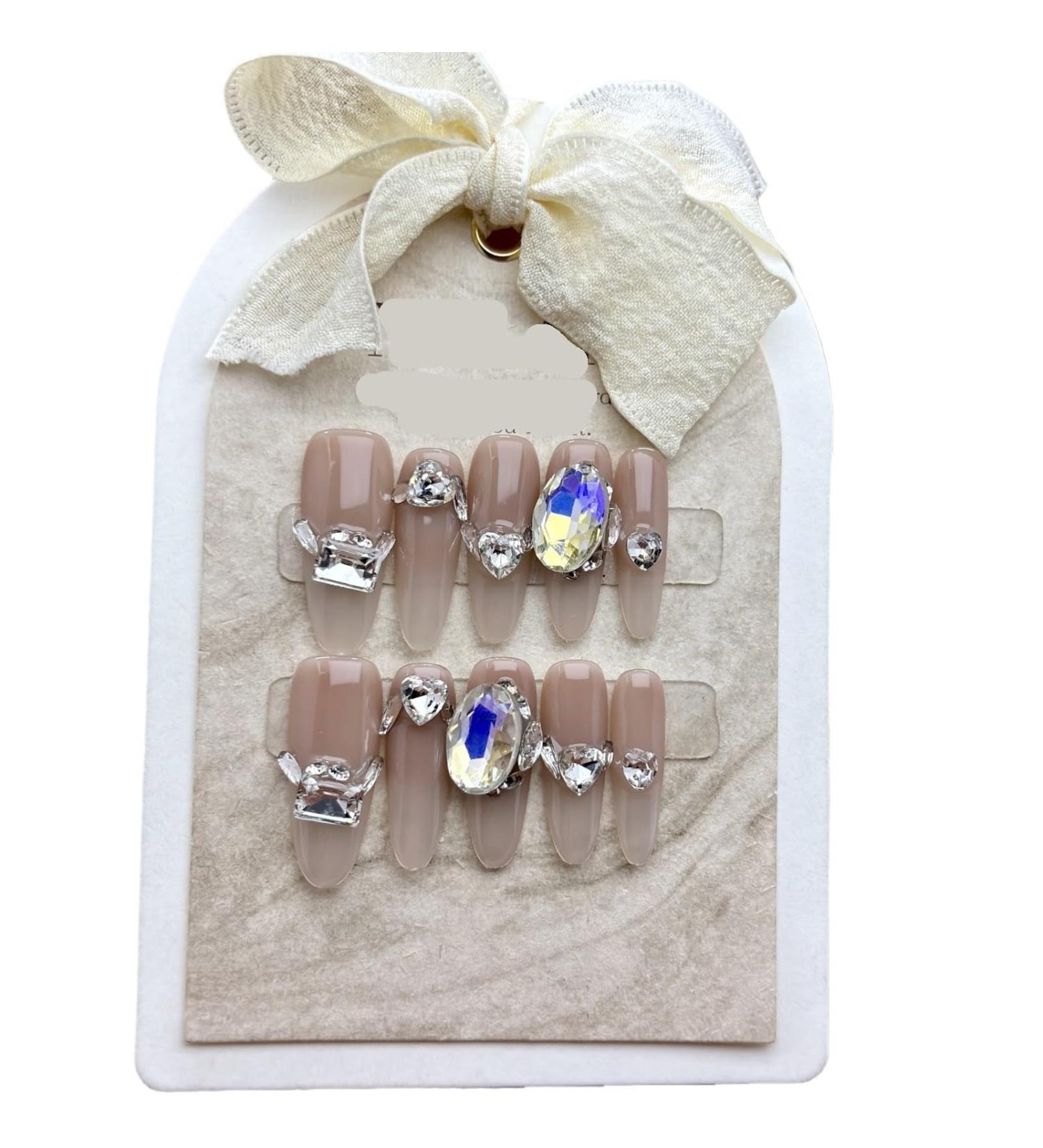 Nude color gradient Handmade wearing nail patches long trapezoidal fantasy French diamond fake nail patches manicure 10PCS (Size : L) 1 count (Pack of 1) - Buy Online on GoSupps.com