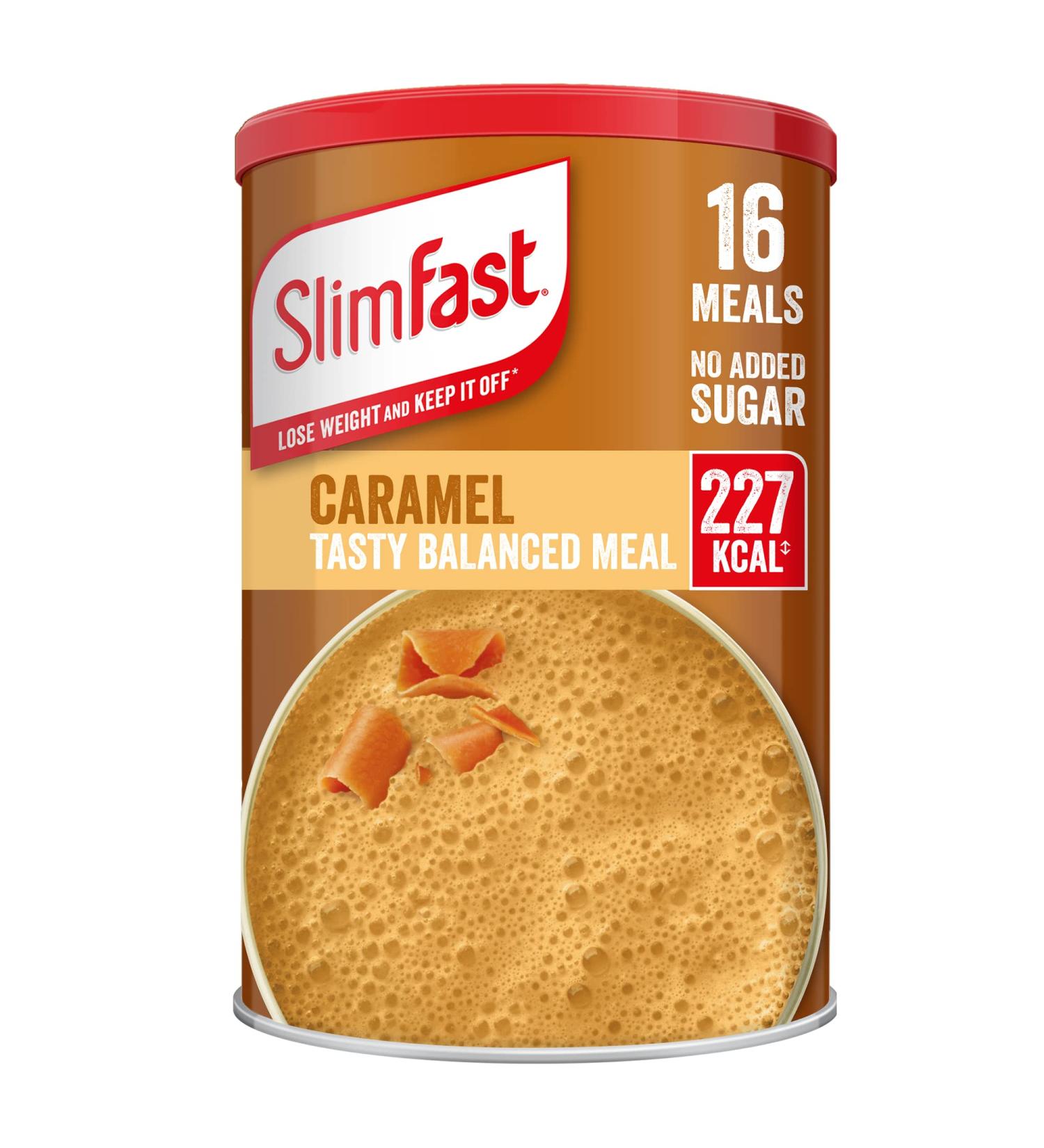 SlimFast Balanced Meal Shake Caramel Flavour - 16 Servings, 584g - High Fibre, Vitamins & Minerals - Meal Replacement for Balanced Diet Plan - Buy Online on GoSupps.com