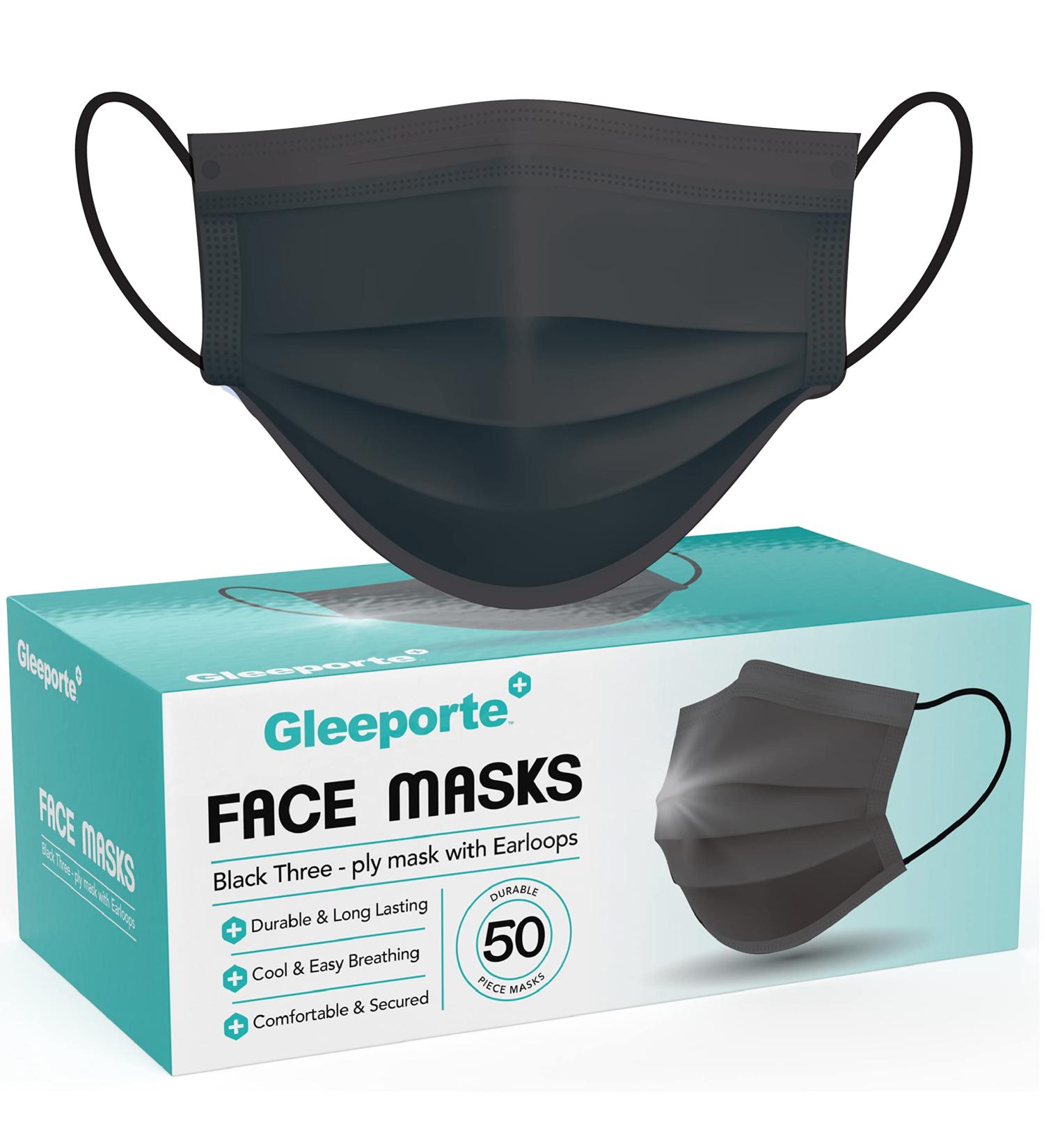 Pack Of 50 Black Disposable Face Mask 3-Ply Adult Masks Facial Cover with Elastic Earloops For Home Office School and Outdoors
