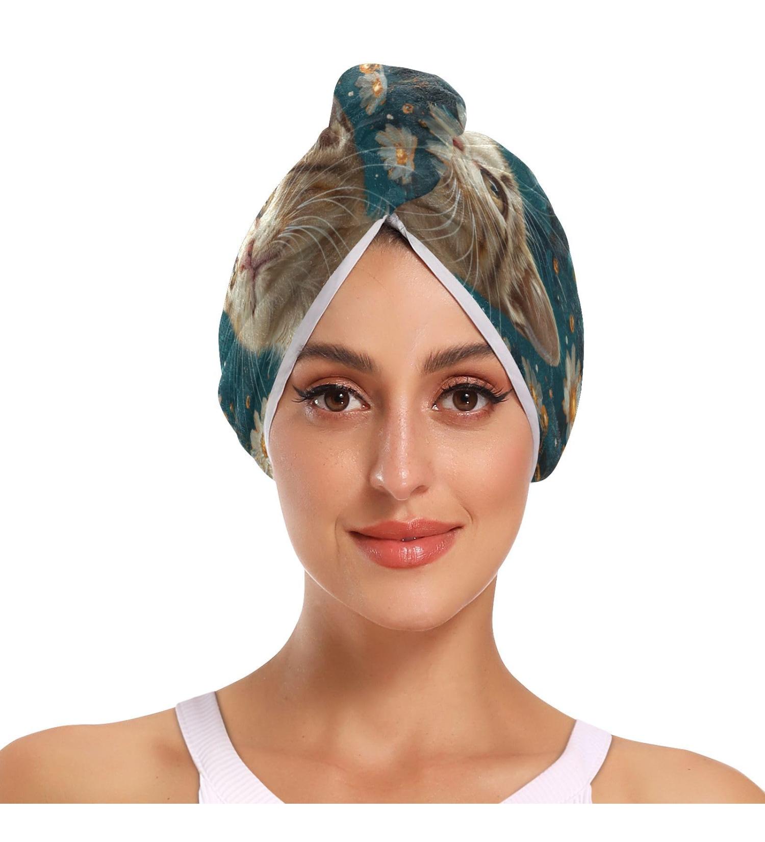 Cat Daisy Starry Sky Hair Towel 2 Pack - Super Absorbent Quick Dry Hair Turbans for Women & Girls - Buy Online on GoSupps.com