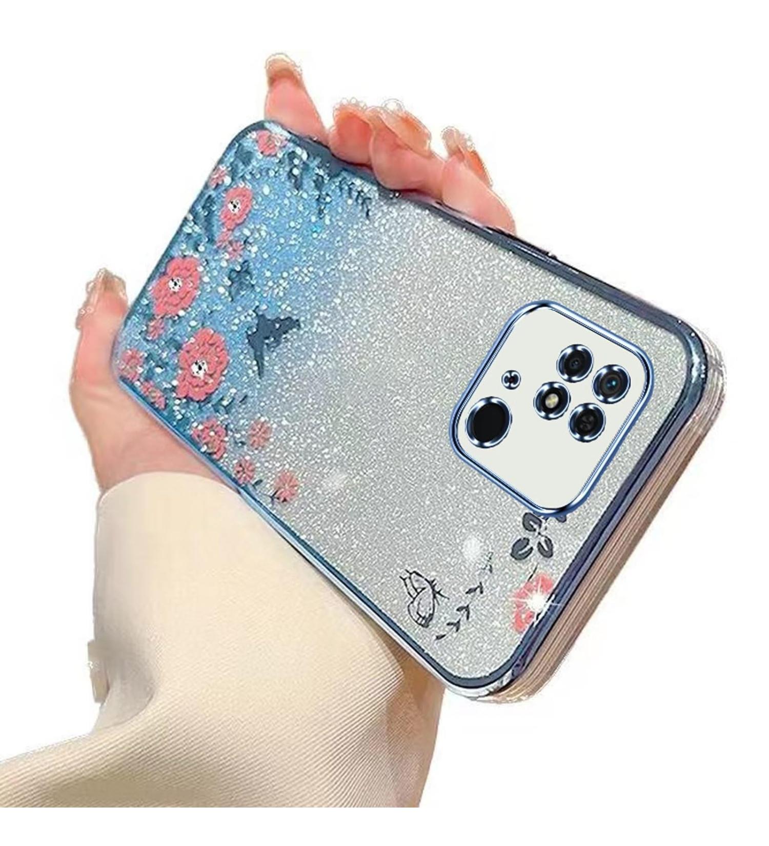 Tivenfezk Nadoli Glitter Diamond Case for Xiaomi Redmi 10C - Sparkle Flower Butterfly Soft Silicone Cover | Glossy Rhinestone Protection - Buy Online on GoSupps.com