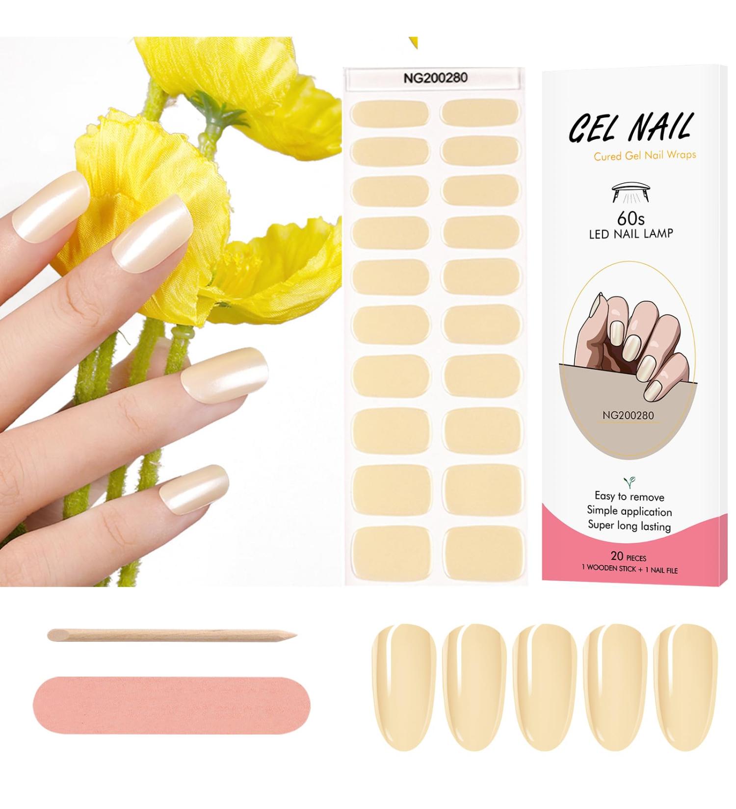Kalolary 20PCS Nail Adhesive Wrap Nail Gel Polish Strips Full Wraps Nail Polish Stickers Cured Gel Nail Strips Self-Adhesive Gel Nail Wrap Stickers Decals(UV/LED Lamp Required) (Milk White) - Buy Online on GoSupps.com