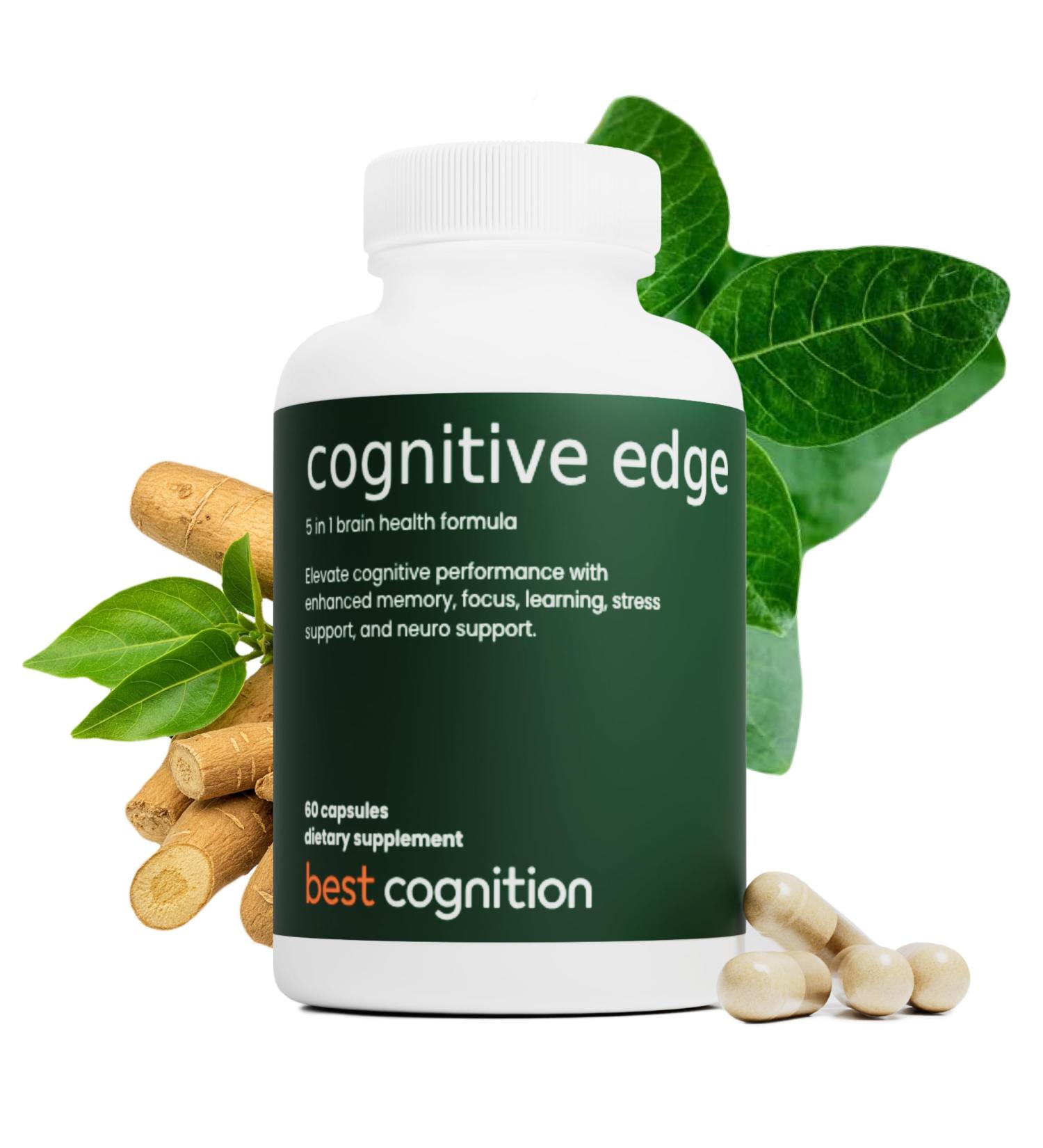 Cognitive Edge Bacopa Memory Supplement - Calm Focus Daily Clarity & Retention - 7 Natural Ingredients Including L-Theanine Ashwagandha PQQ Astaxanthin - Caffeine-Free Brain Support (60 Capsules) - Buy Online on GoSupps.com