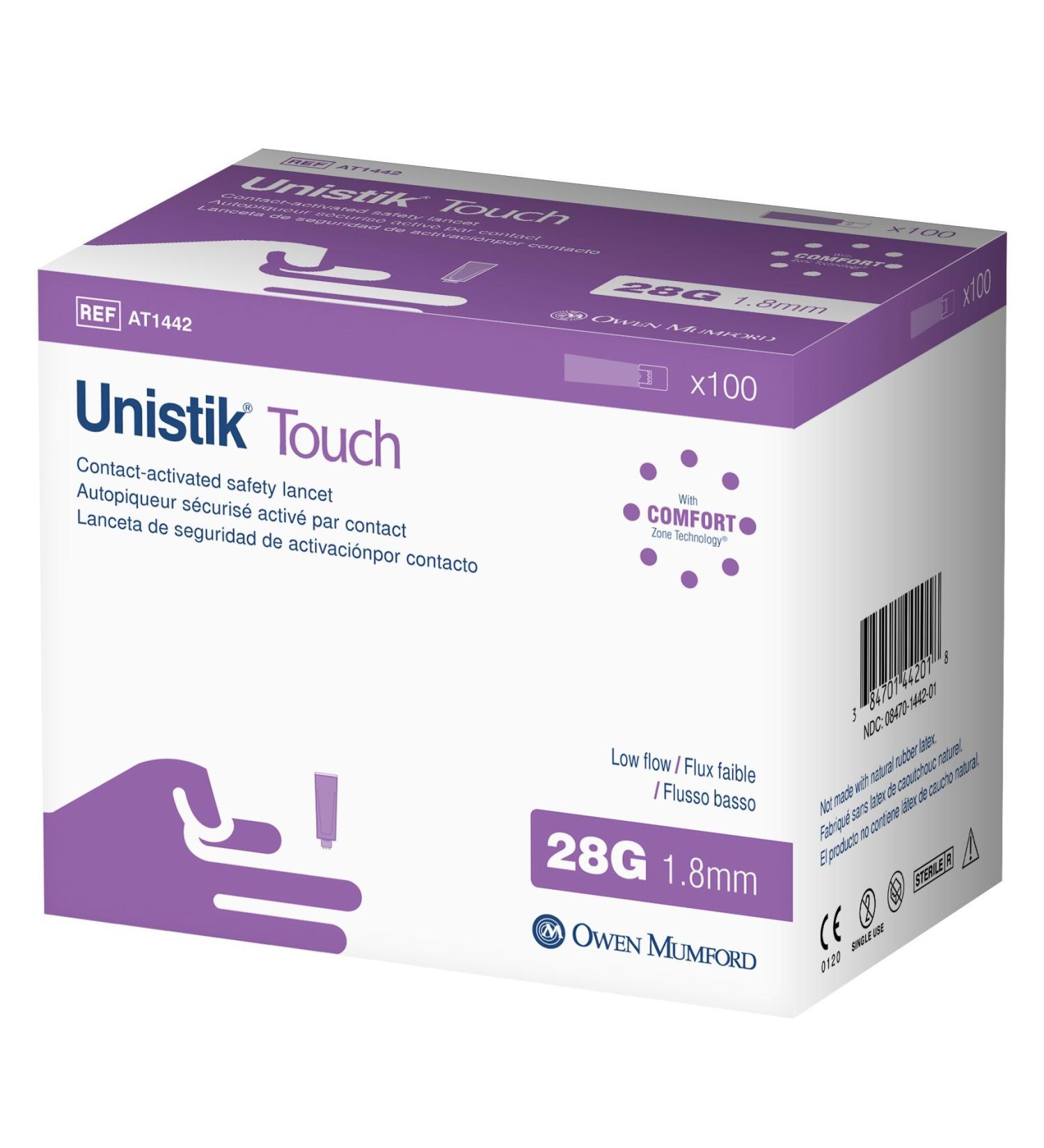 Owen Mumford Unistik Touch Low Flow Safety Lancets (28G) - 100 Count - Buy Online on GoSupps.com