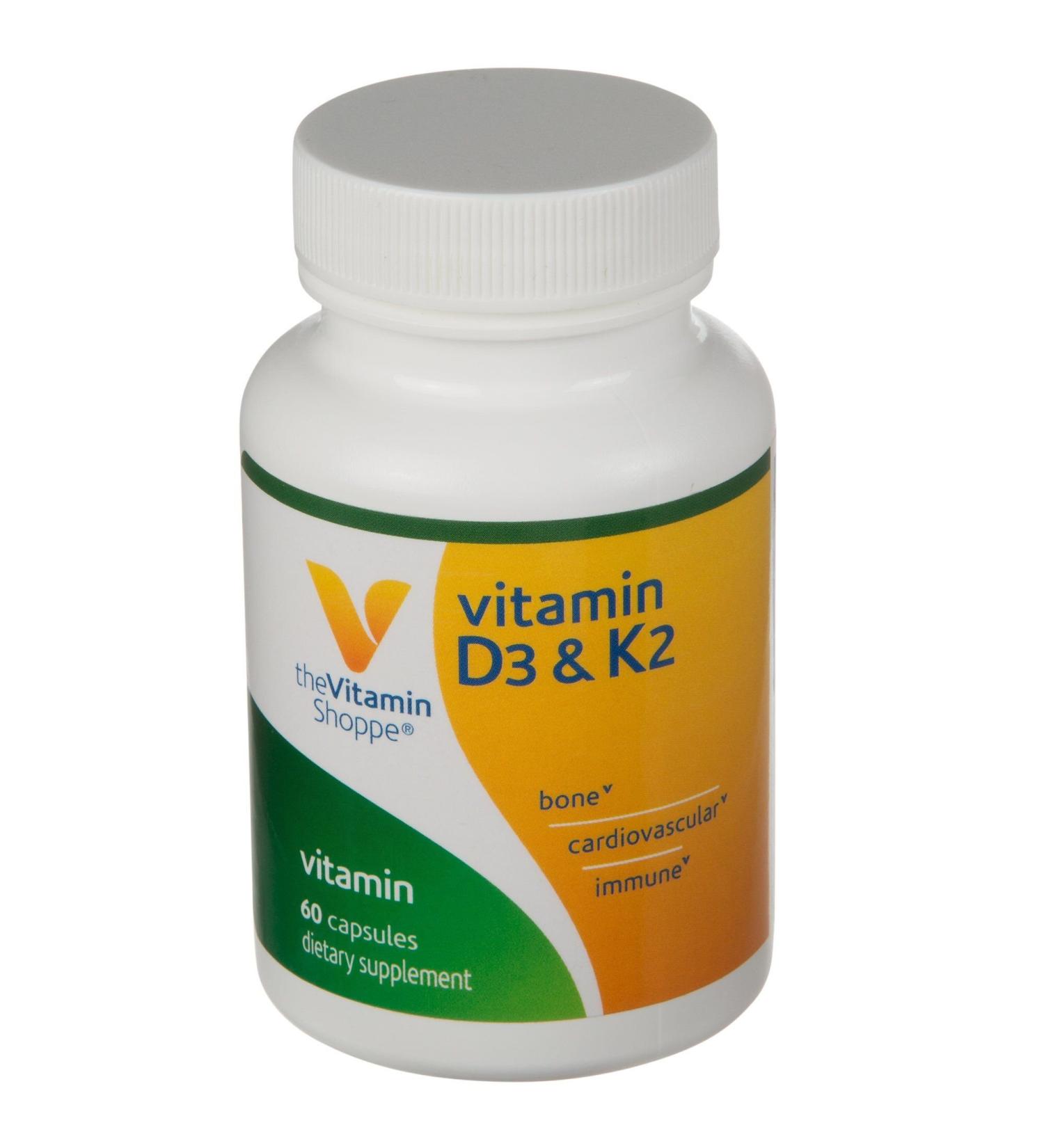 The Vitamin Shoppe Vitamin D3 K2 2500 IU - Bone Density & Heart Health | D3 + K2 MK-7 | 60 Capsules | Synergistic Formula