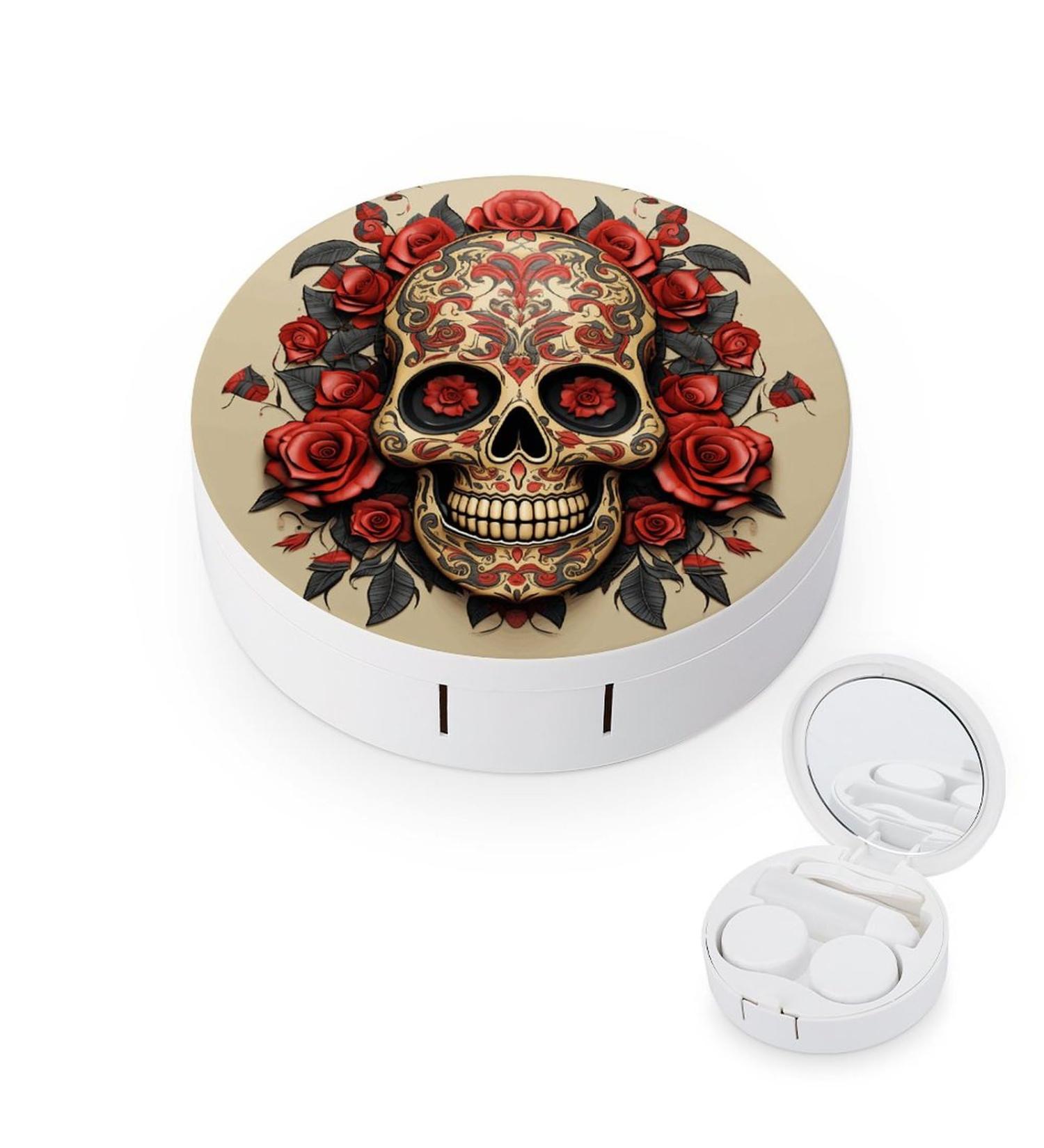 Contact Lens Case - Red Rose Sugar Skull Print Plastic Contact Lens Care & Travel Box - Buy Online on GoSupps.com