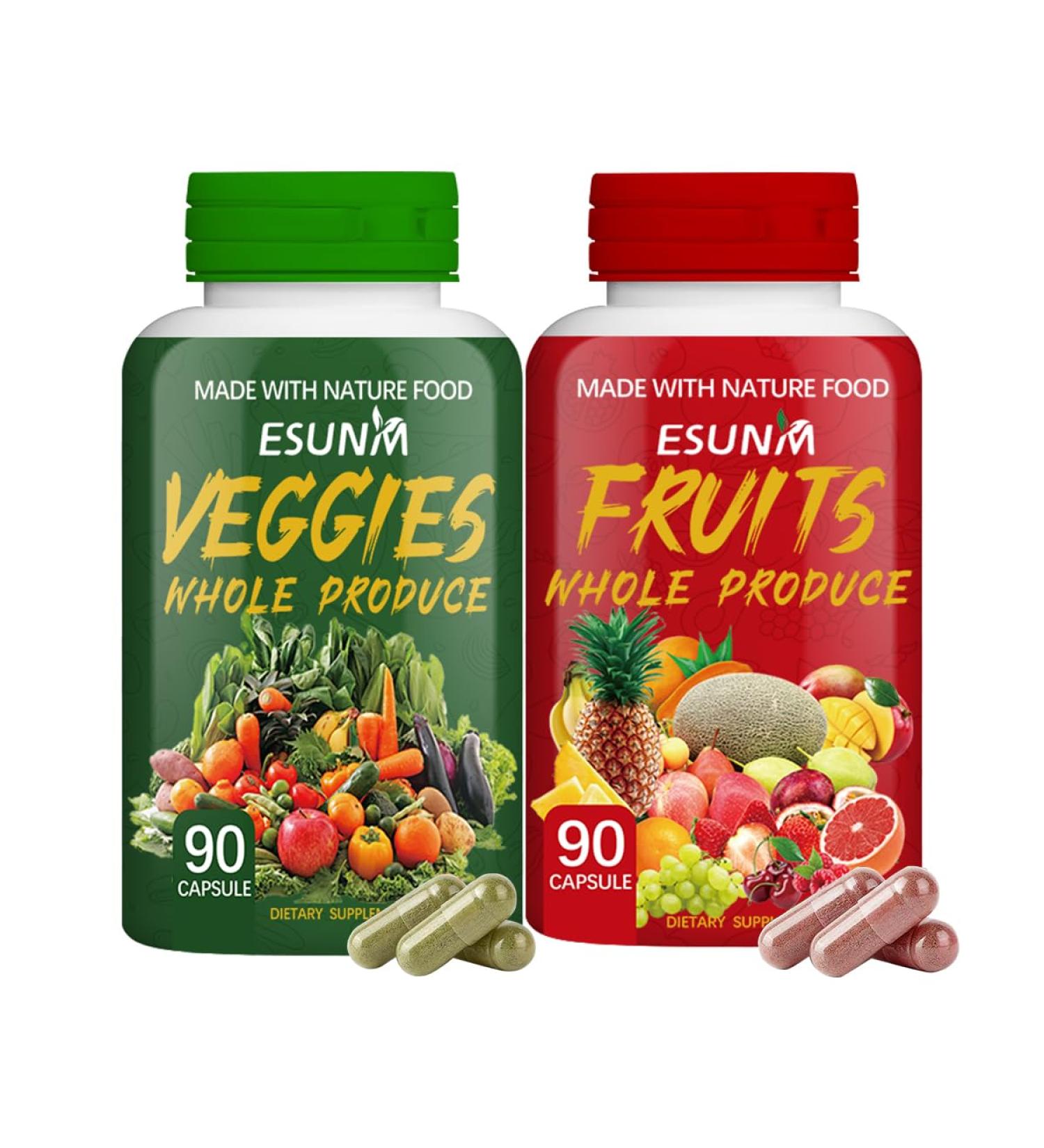 Fruits and Veggies Supplement - 90 Fruit and 90 Veggie Capsules - Supports Energy Levels High Lycopene Vitamins & Minerals - 90 Count (Pack of 2) - Buy Online on GoSupps.com