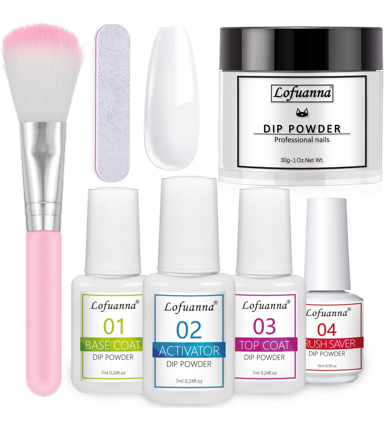 Lofuanna White Dip Powder Nail Kit Starter with Base, Top Coat & Activator - Easy DIY French Nail Art Manicure for Home/Salon Use - Buy Online on GoSupps.com