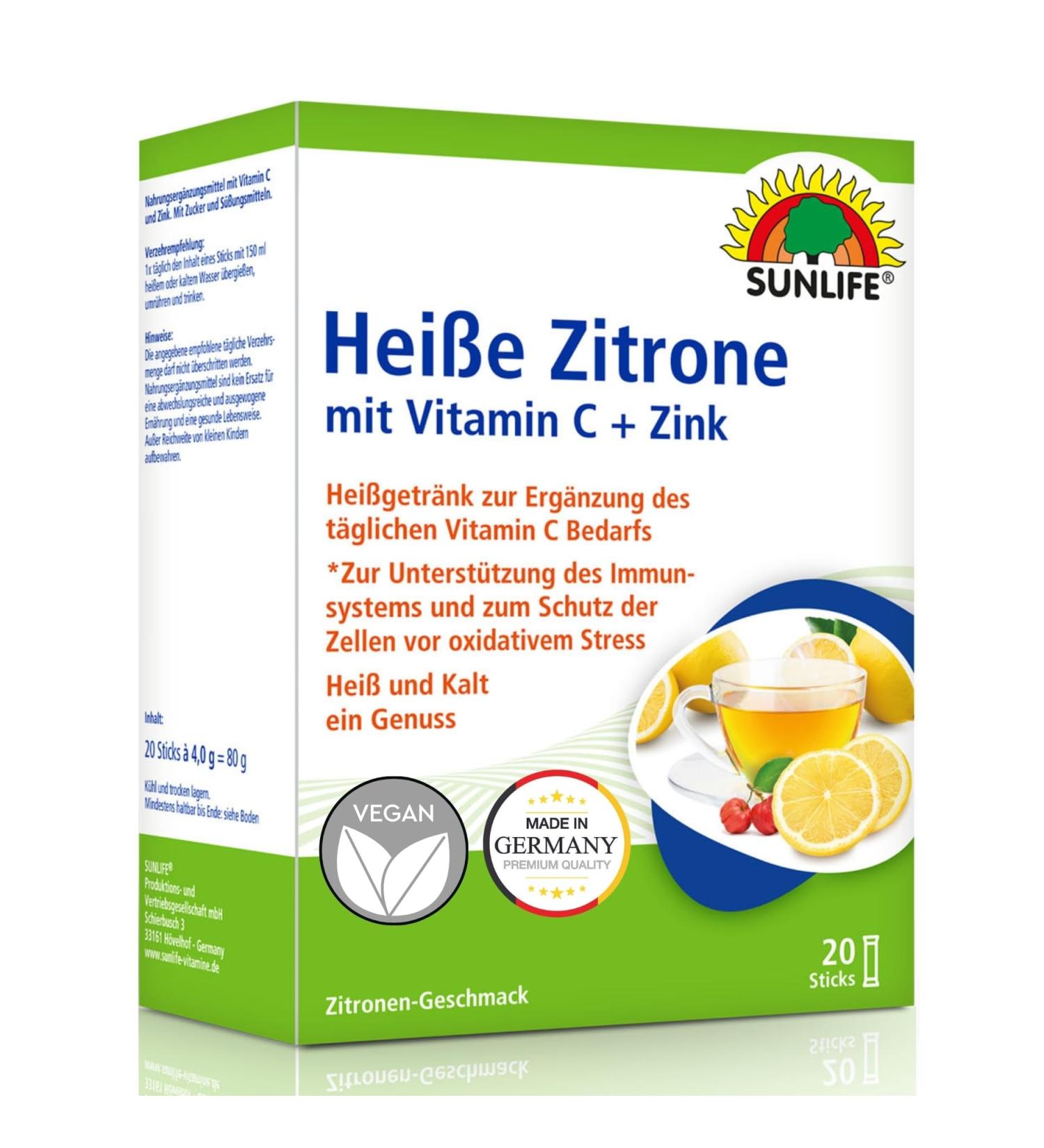 Sunlife Hot Lemon with Vitamin C & Zinc - Immune Support Supplement - 20 Powder Sticks for Daily Health - Buy Online on GoSupps.com