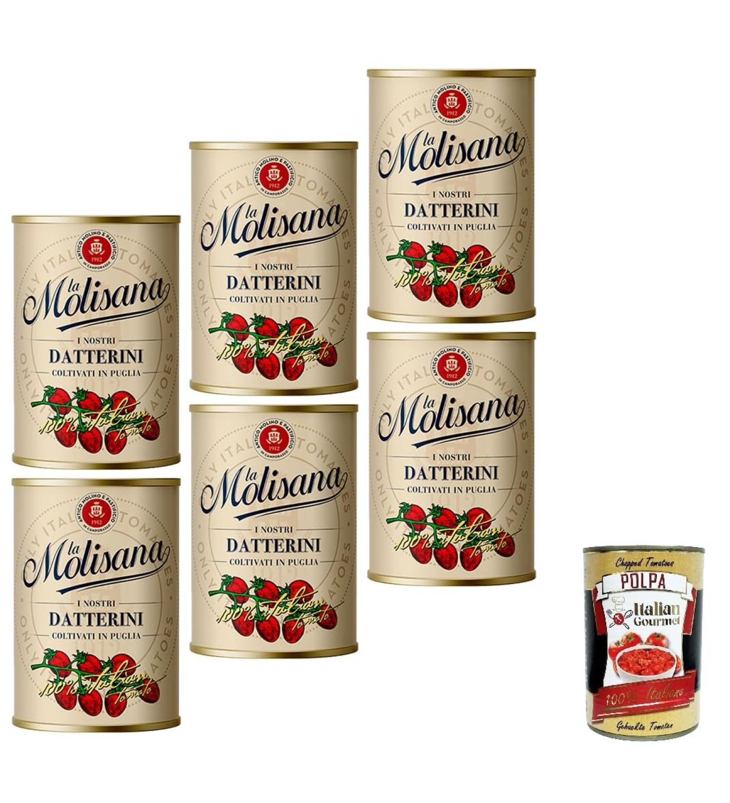  Italian Gourmet E.R. Lot de 6 tomates Molisana Datterini Puglia - 400 g + Italian Gourmet Pulpa 400 g - Buy Online on GoSupps.com