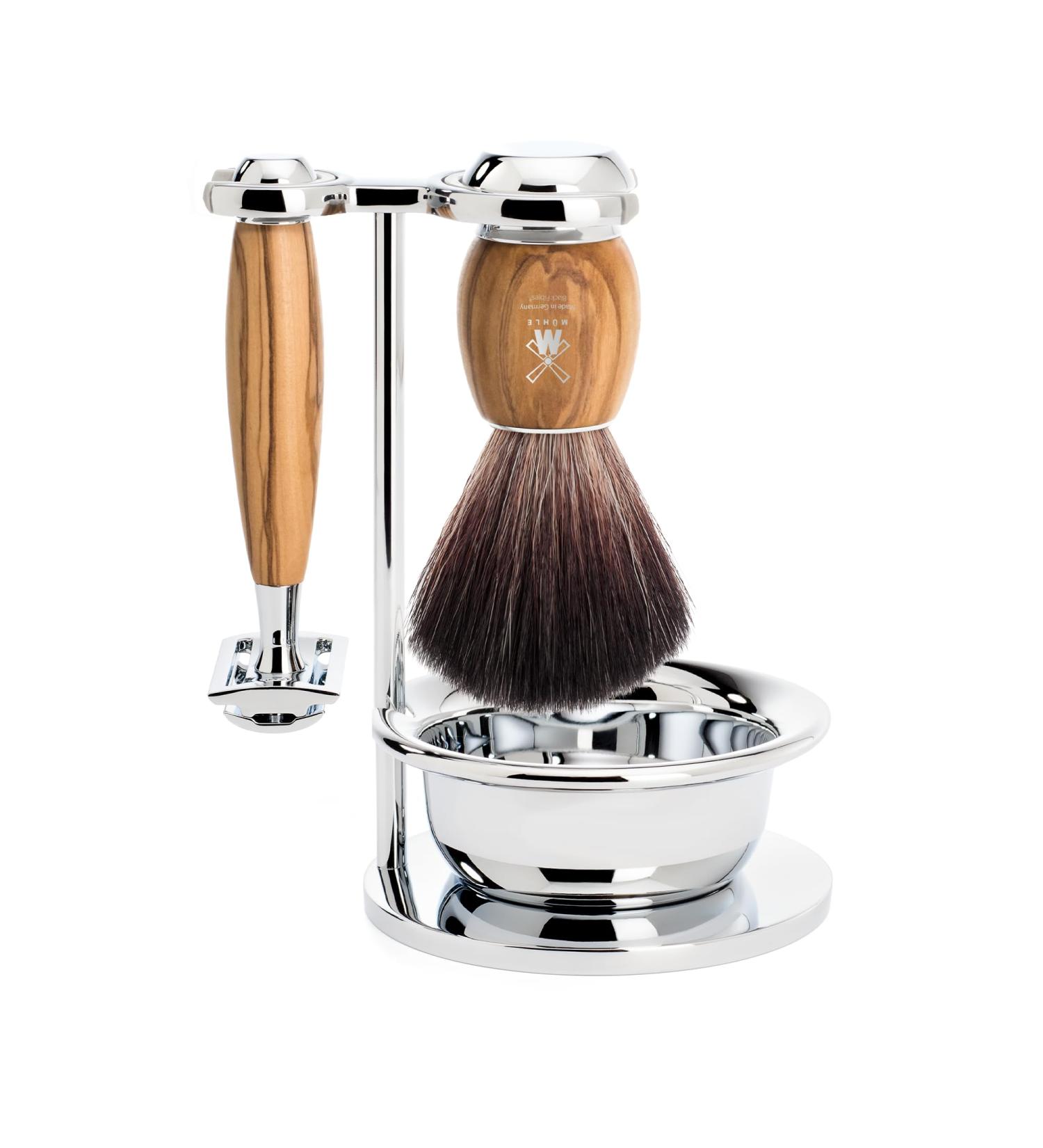 M HLE Vivo Shaving Set - Safety Razor Black Fibre Brush Olive Wood Handles - Vegan & International Shipping - Buy Online on GoSupps.com