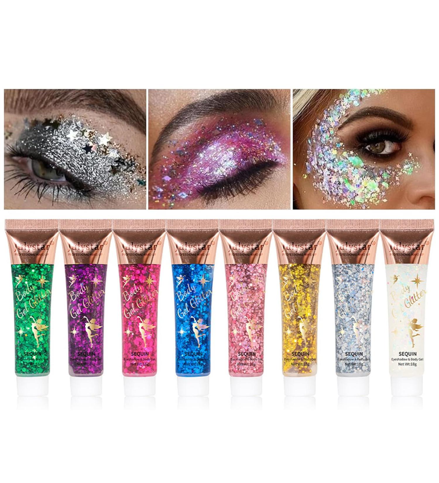 8 Pieces Body Glitter Gel Set - Chunky Mermaid Sequins for Face Hair Lips & Nails | Festival Makeup Essentials - Buy Online on GoSupps.com