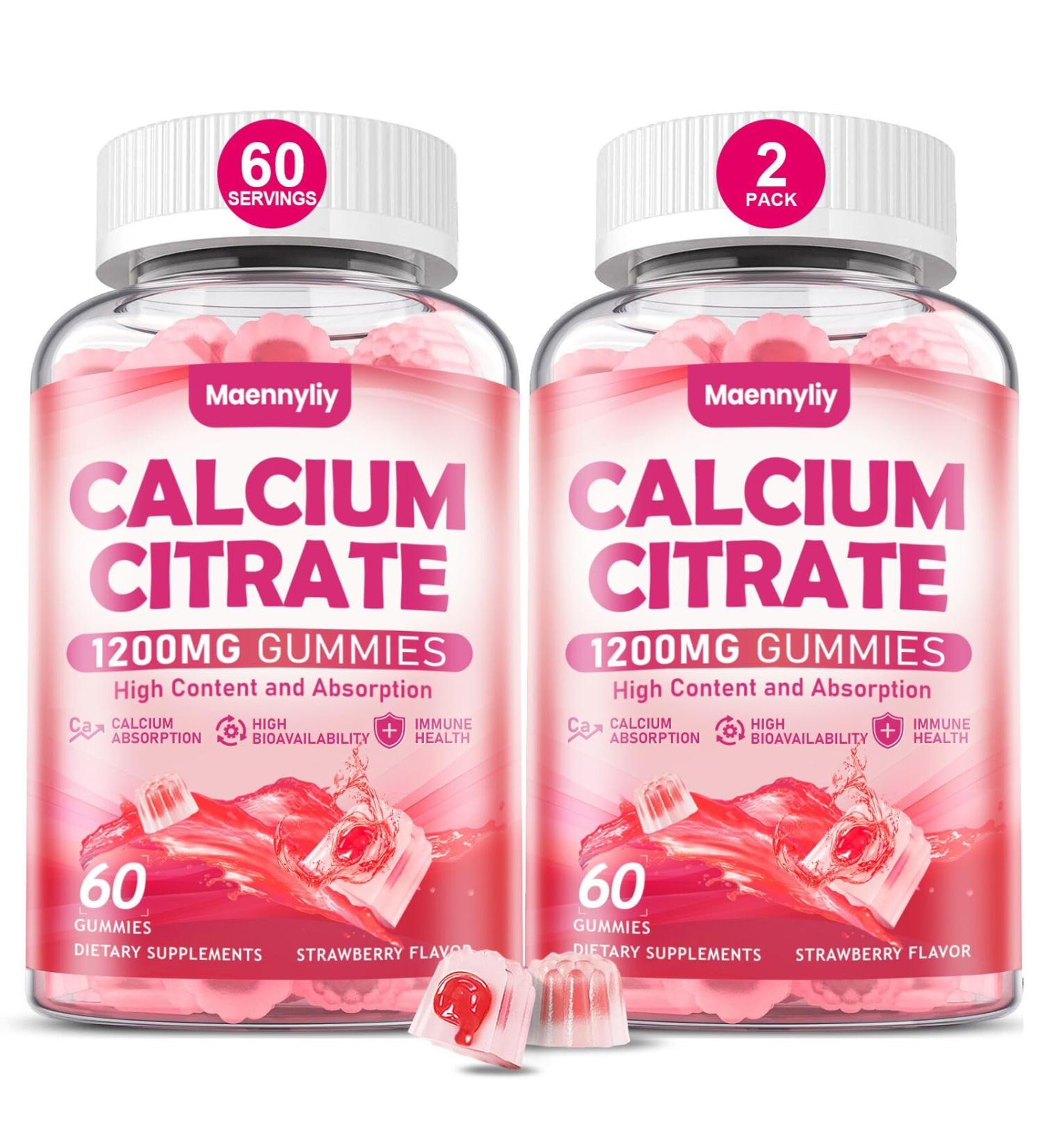 Calcium Citrate Gummies 1200 mg for Adults: Ultimate Absorption Calcium Supplement for Women & Men - Easy to Digest, Vegan, Non-GMO, Gluten Free - Natural Strawberry Flavor Strawberry 60 Count (Pack of 2) - Buy Online on GoSupps.com