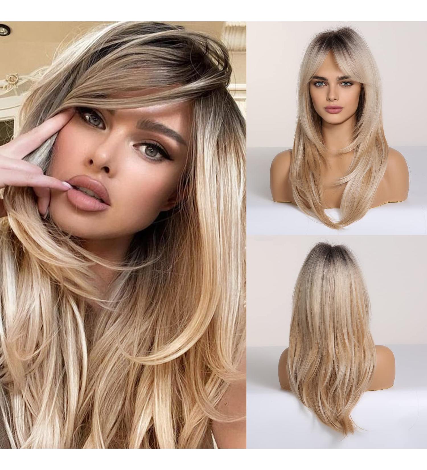 BLONDE UNICORN Long Ombre Blonde Synthetic Hair Wig for Women - Layered, Middle Part, Natural Look - Buy Online on GoSupps.com