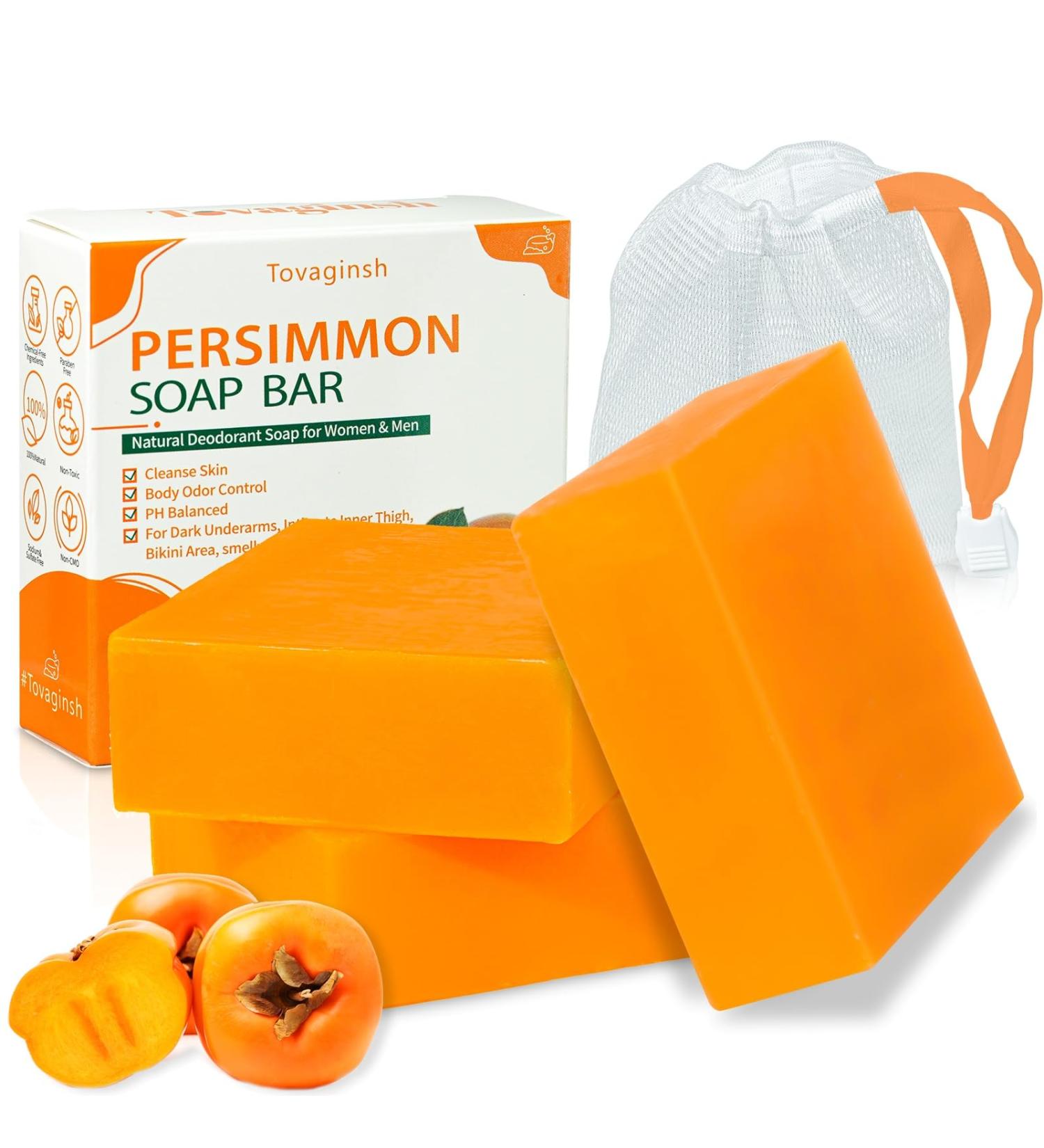 3-Pack Natural Persimmon Soap Bar | Organic Deodorant for Body Odor Control | Effective Nonenal Removal Soap for Men & Women - Buy Online on GoSupps.com