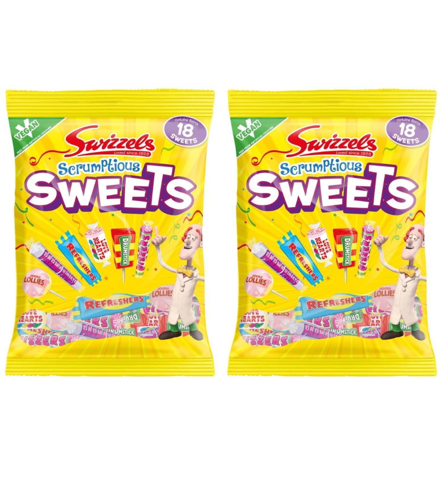 2 Pack x 173g - Scrumptious Sweets - Includes - Double Lollies - Refreshers - Drumsticks - Parma Violets - Fizzers - Love Hearts - Delicious Soft Gum Squashies - Delicious For family And Friends